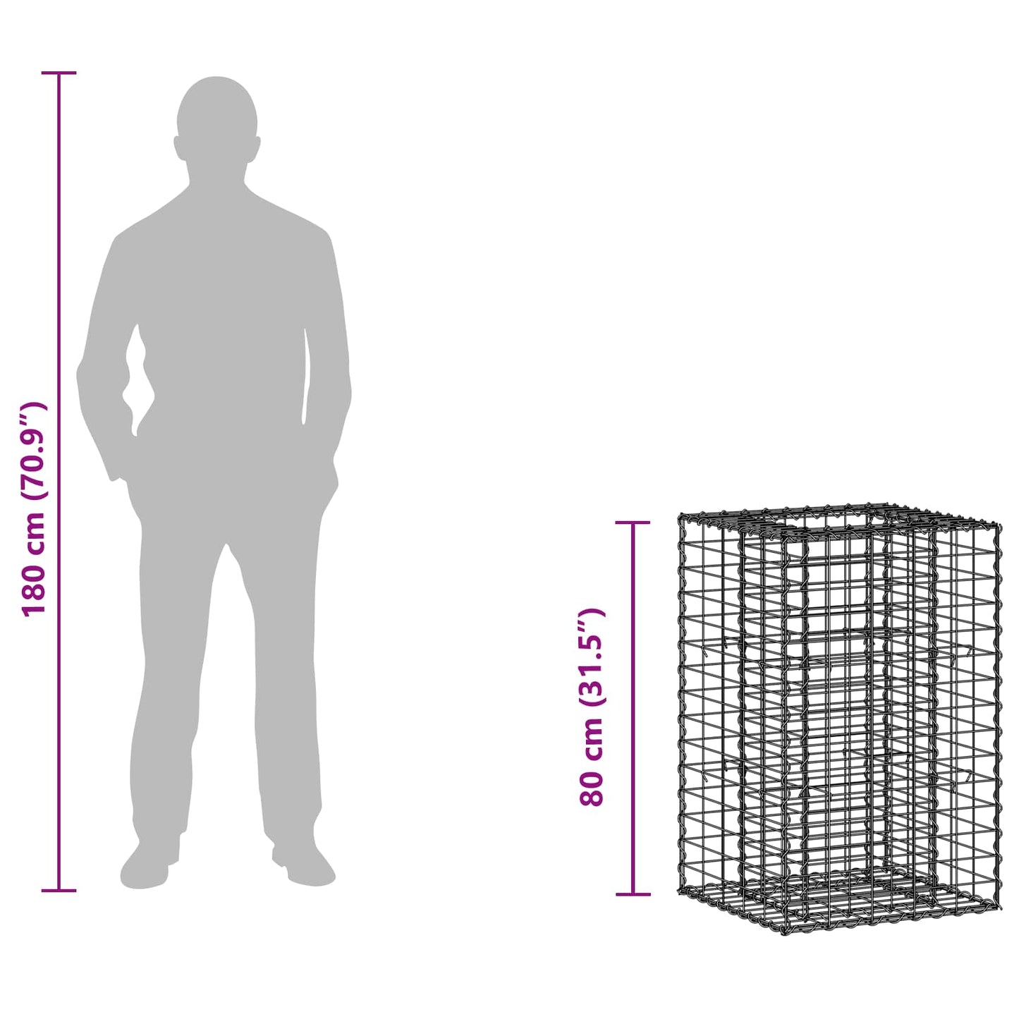 Gabion hevet seng sølv 50 x 50 x 80 cm Galvanisert Stål vidaXL