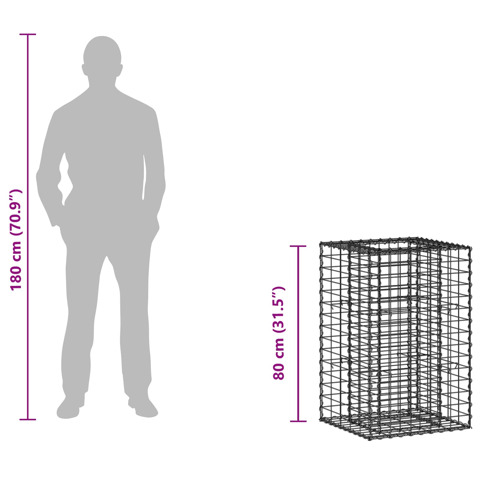 Gabion hevet seng sølv 50 x 50 x 80 cm Galvanisert Stål vidaXL