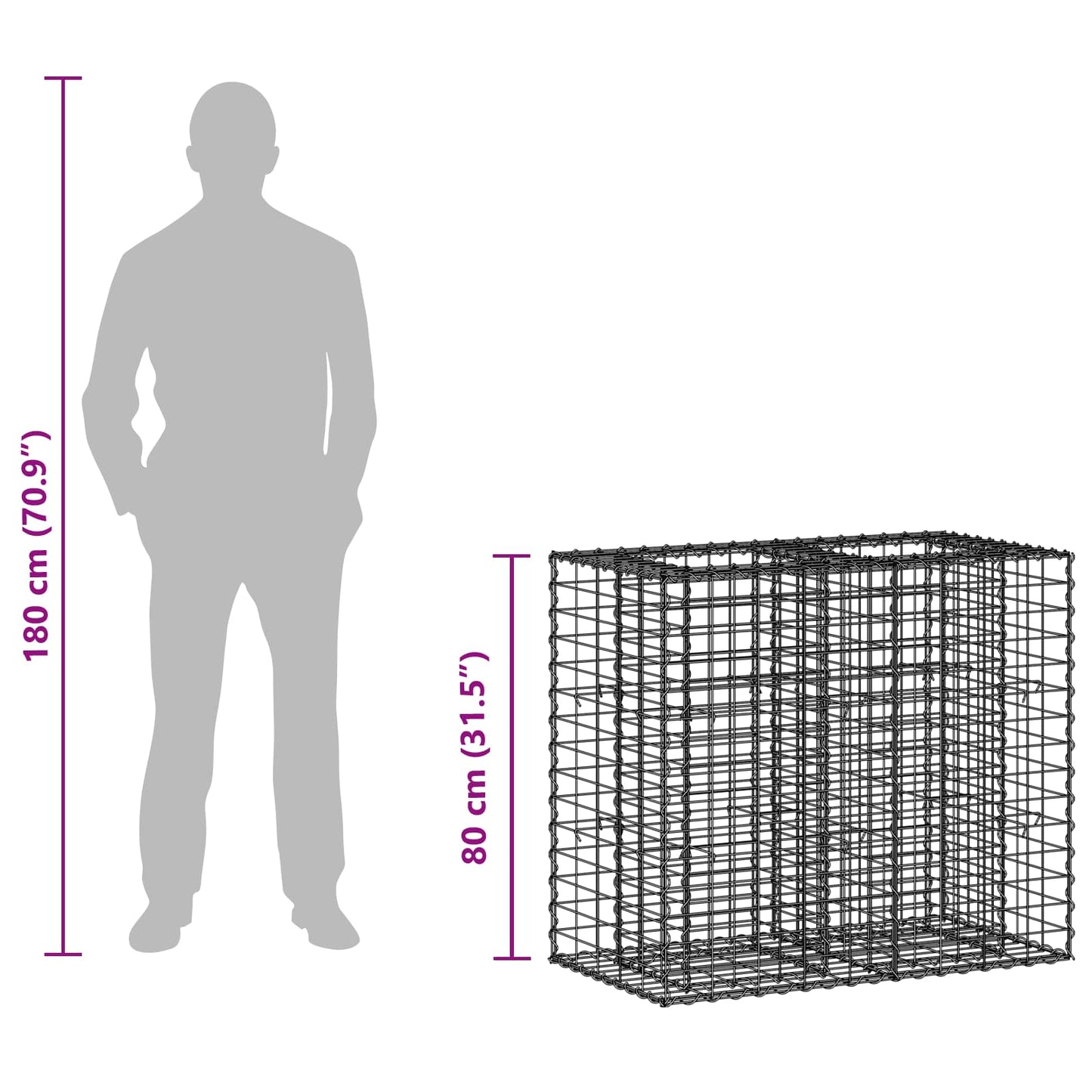 Gabion hevet seng sølv 90 x 50 x 80 cm Galvanisert Stål vidaXL
