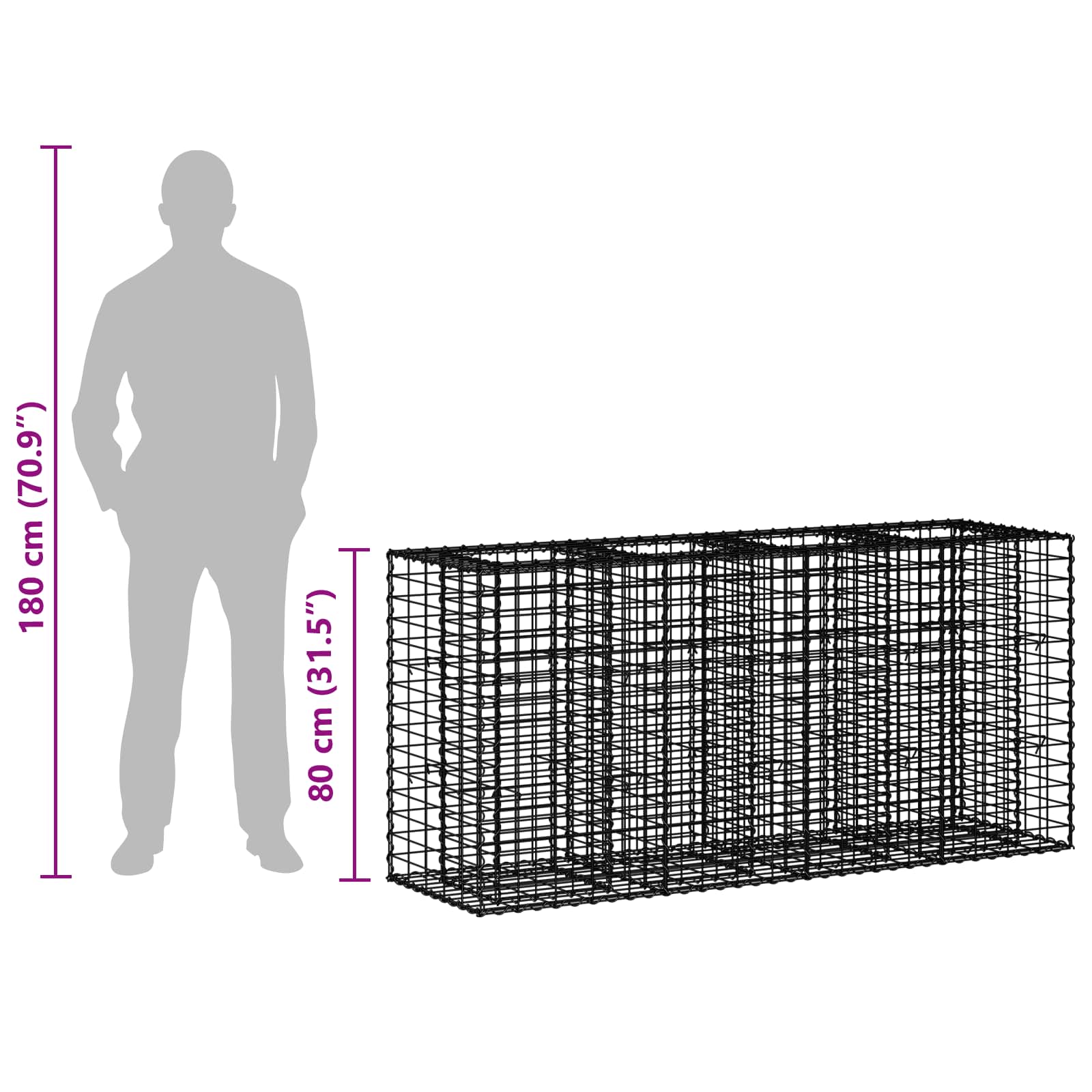 Gabion hevet seng sølv 170 x 50 x 80 cm Galvanisert Stål vidaXL