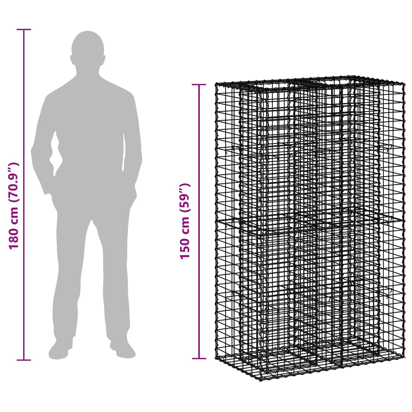 Gabion hevet seng sølv 90 x 50 x 150 cm Galvanisert Stål vidaXL