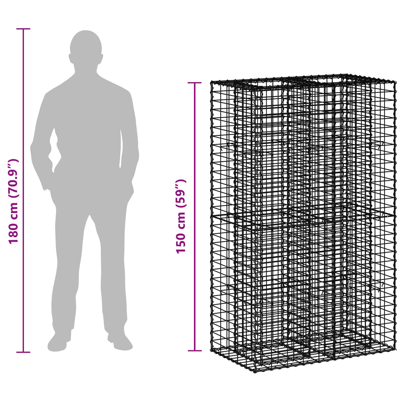 Gabion hevet seng sølv 90 x 50 x 150 cm Galvanisert Stål vidaXL