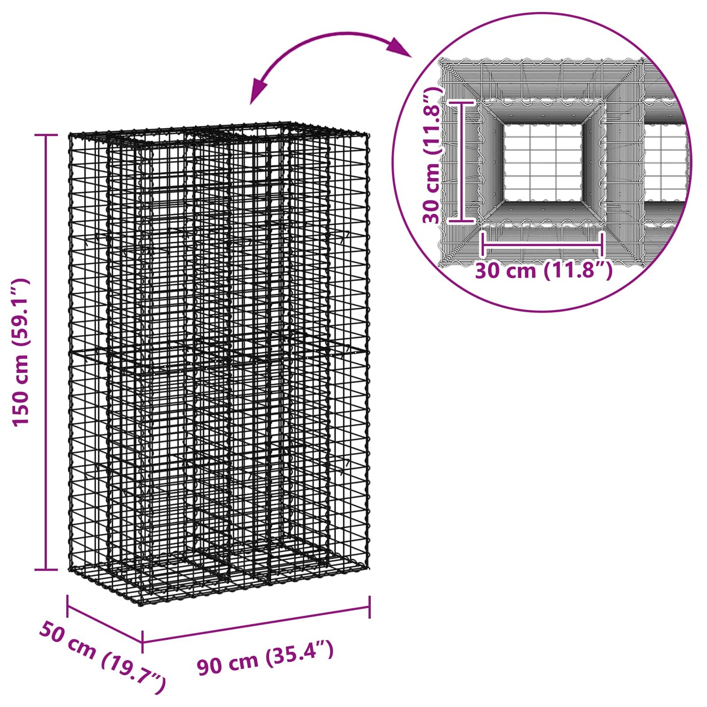 Gabion hevet seng sølv 90 x 50 x 150 cm Galvanisert Stål vidaXL