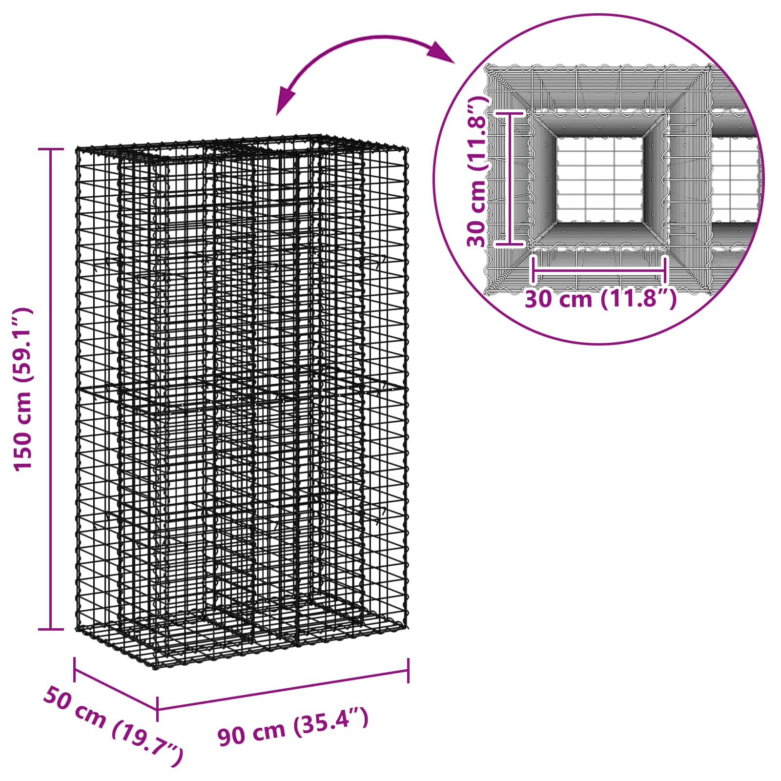 Gabion hevet seng sølv 90 x 50 x 150 cm Galvanisert Stål vidaXL