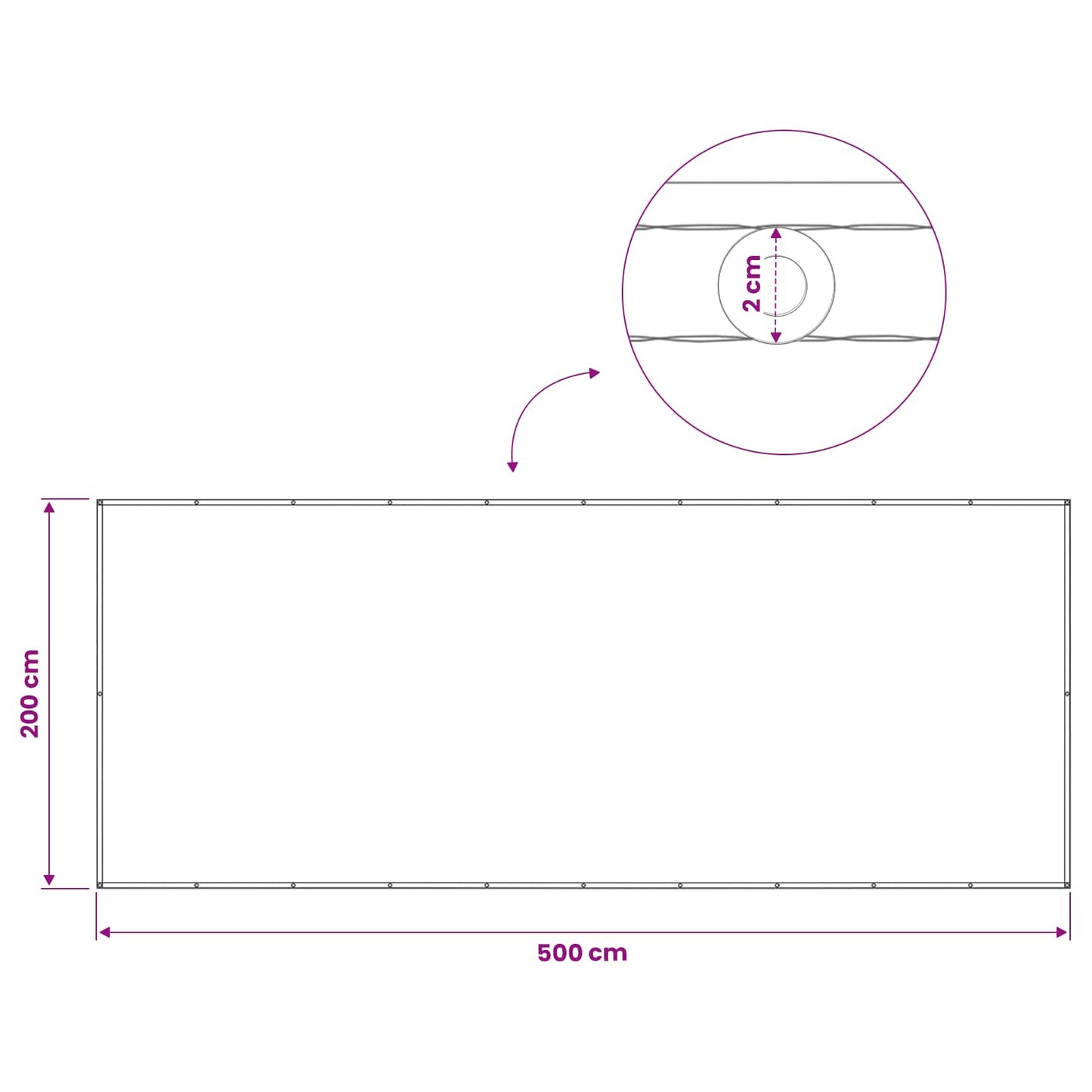Balkong privat skjerm 200 x 500 cm Stoff med PU-belegg