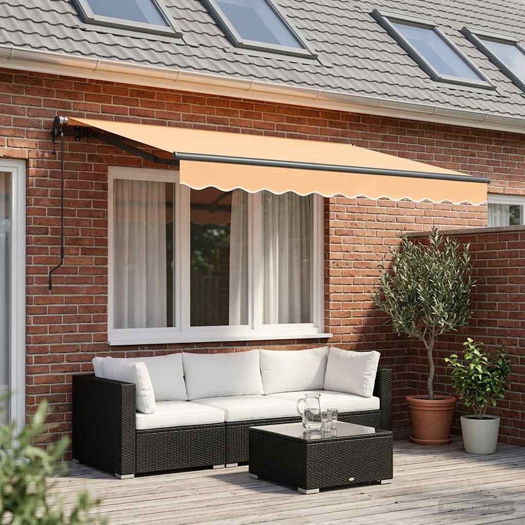 Uttrekkbar markise sand 350 x 250 cm Stoff og Aluminium