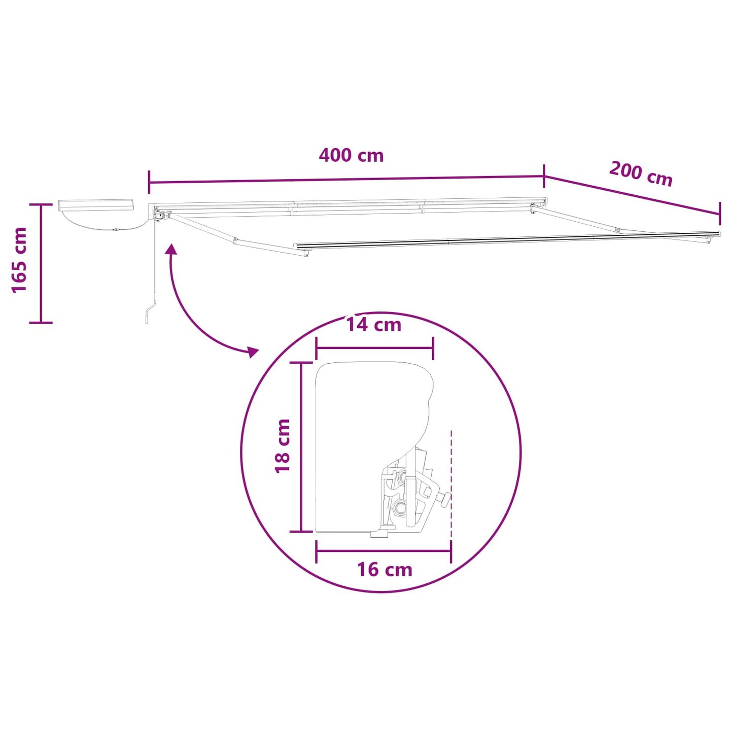 Elektrisk Utrekkbar Markise sand 4 x 2 m