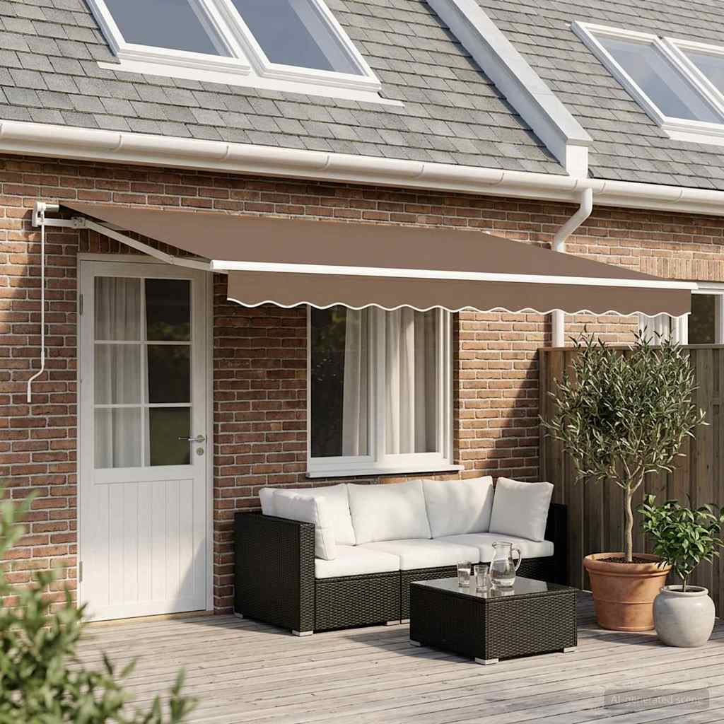 Uttrekkbar markise Gråbrun 600 × 300 cm Polyester og aluminium