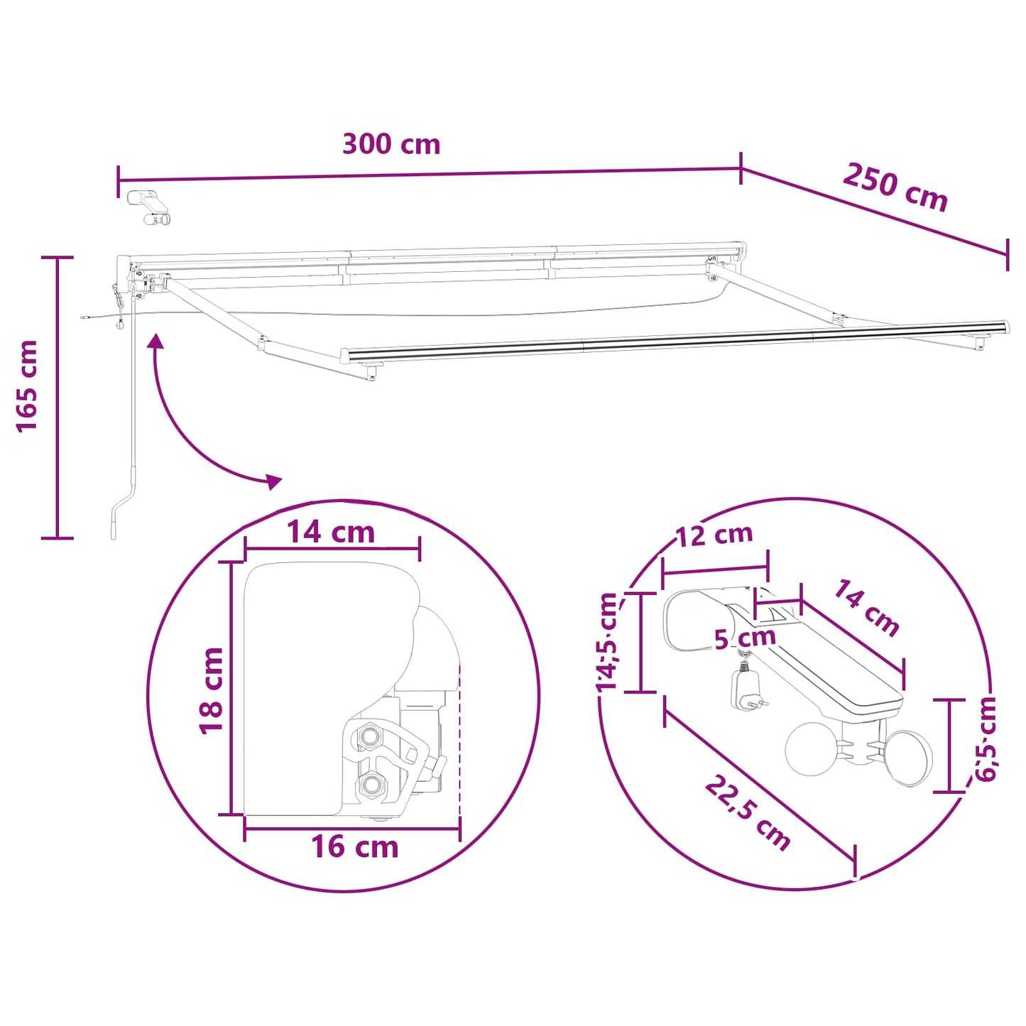 Elektrisk Utrekkbar Markise sand 3 x 2,5 m
