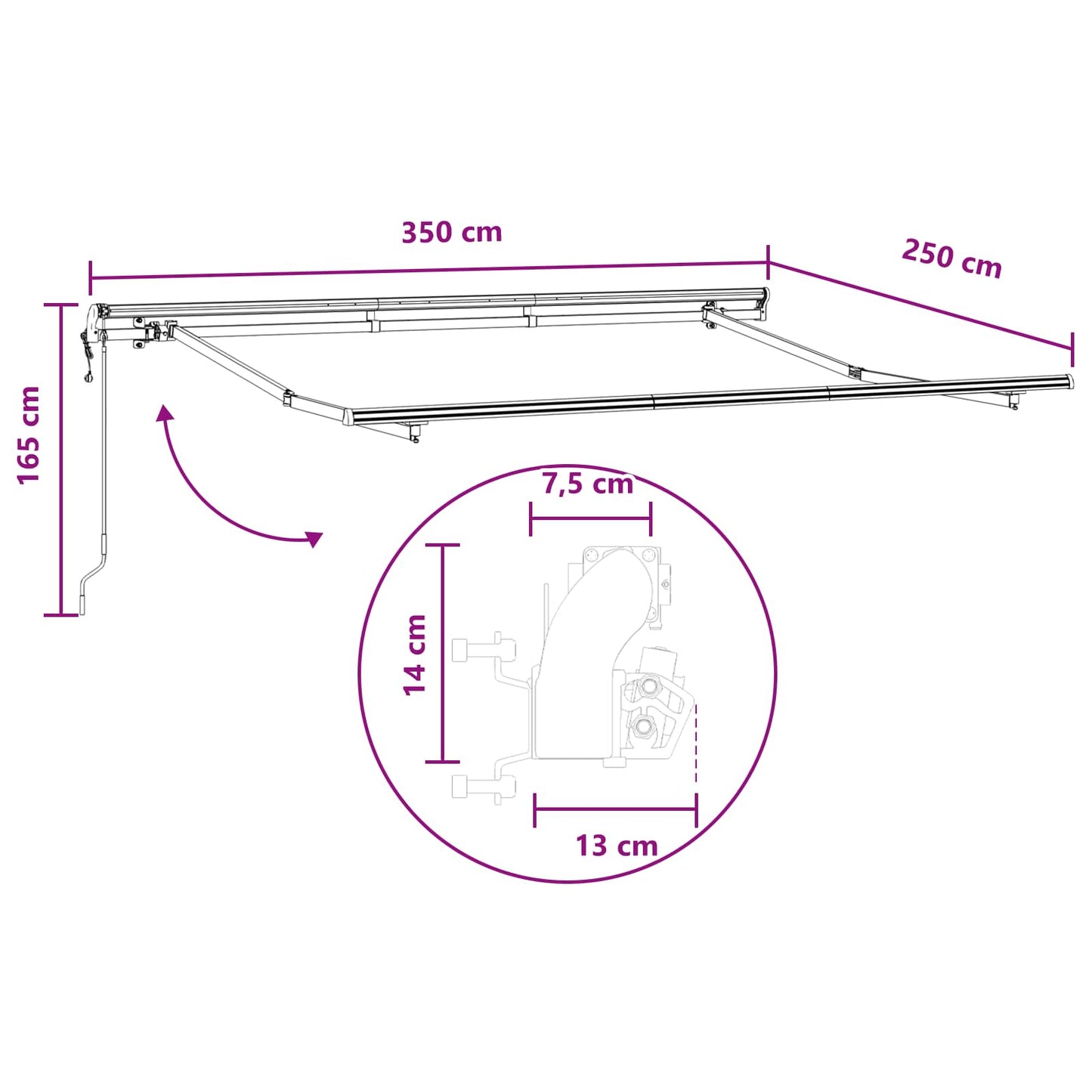 Innvendbar Markise Lys Grå og Hvit 350 x 250 cm