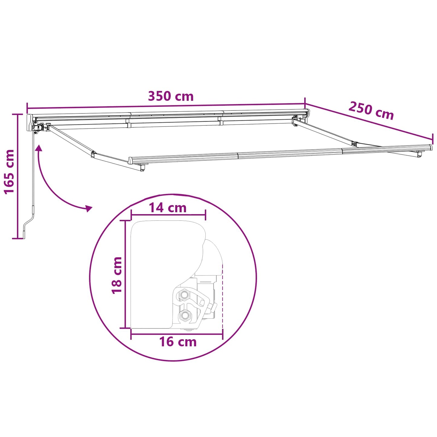 Manuell utskiftbar markise sand 3,5 x 2,5 m