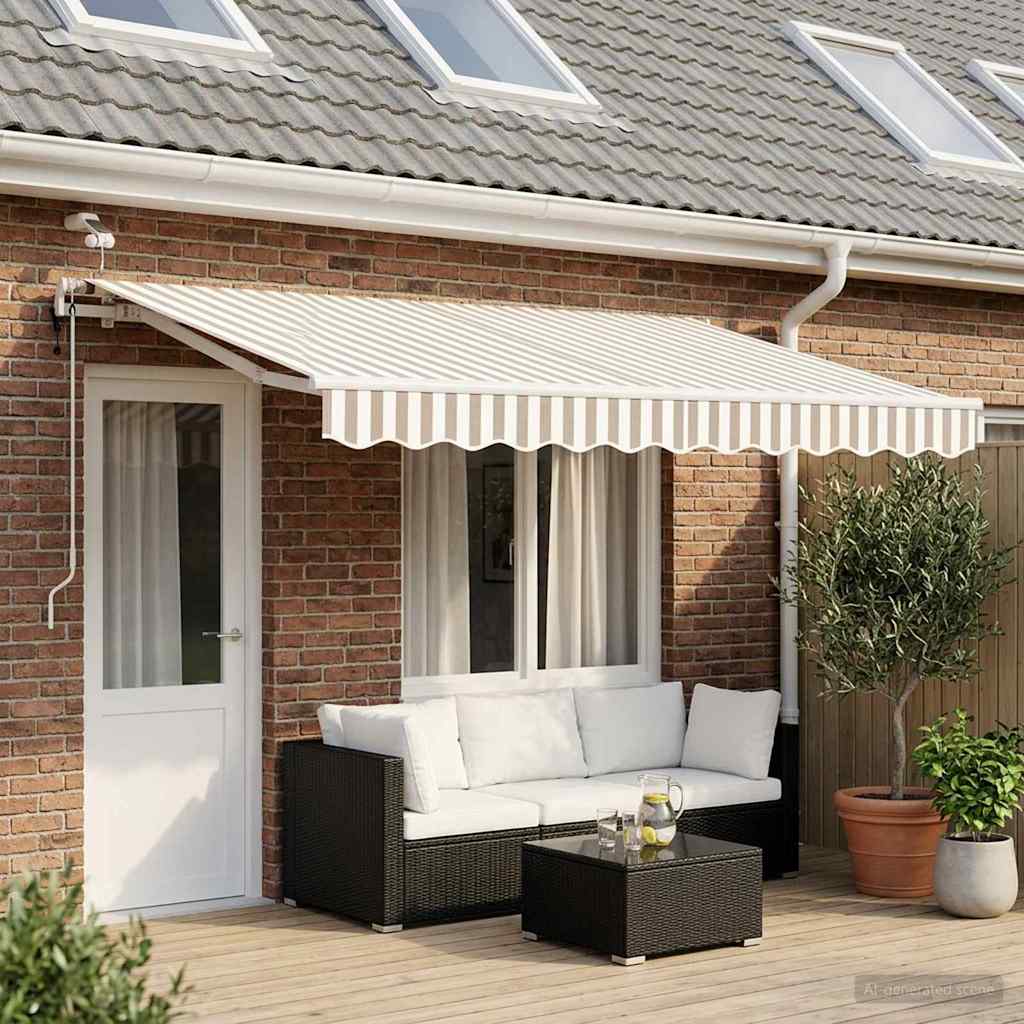 Uttrekkbar markise Lys Grå og Hvit 500 × 350 cm Polyester