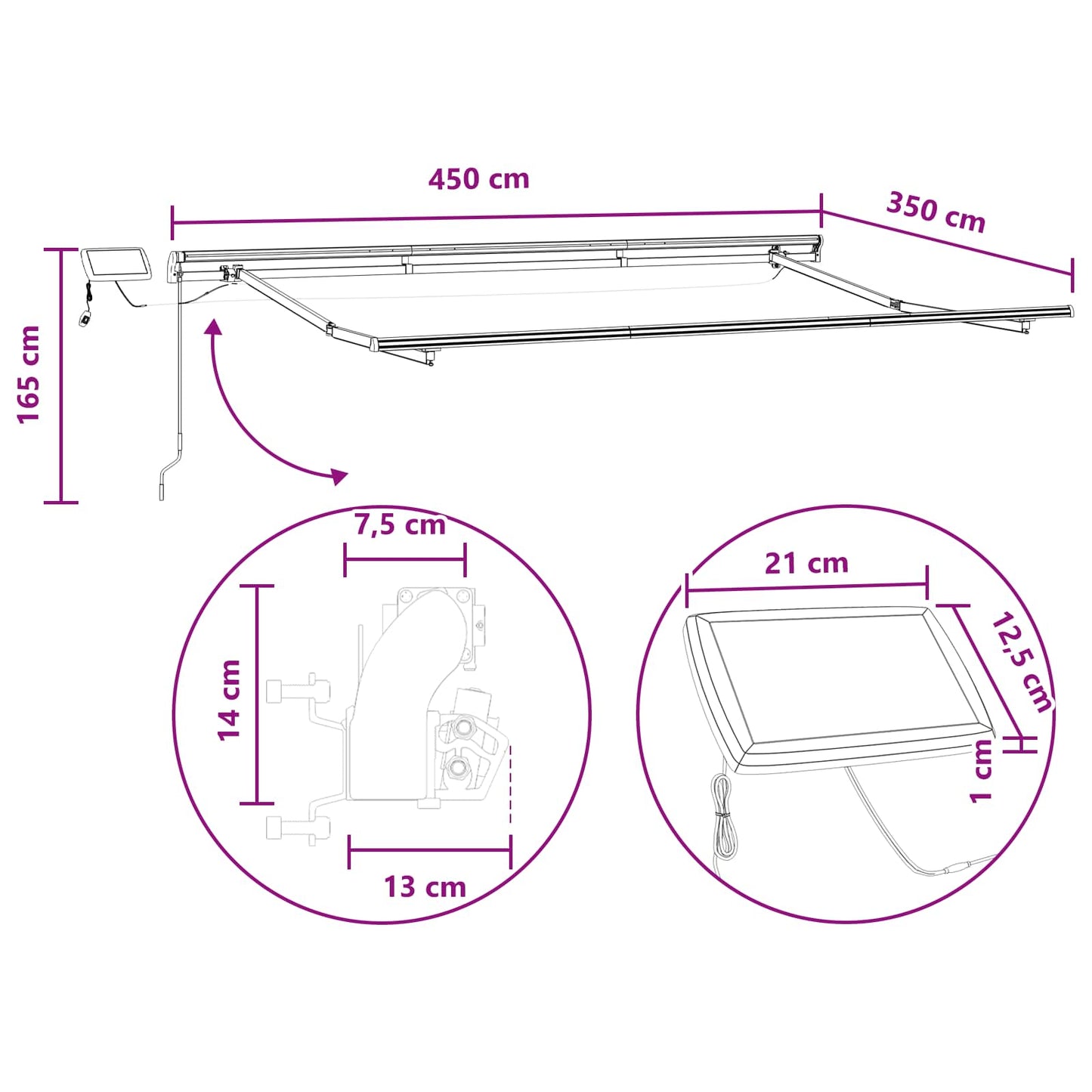 Innvendbar Markise sand 450 × 350 cm Stoff og stål