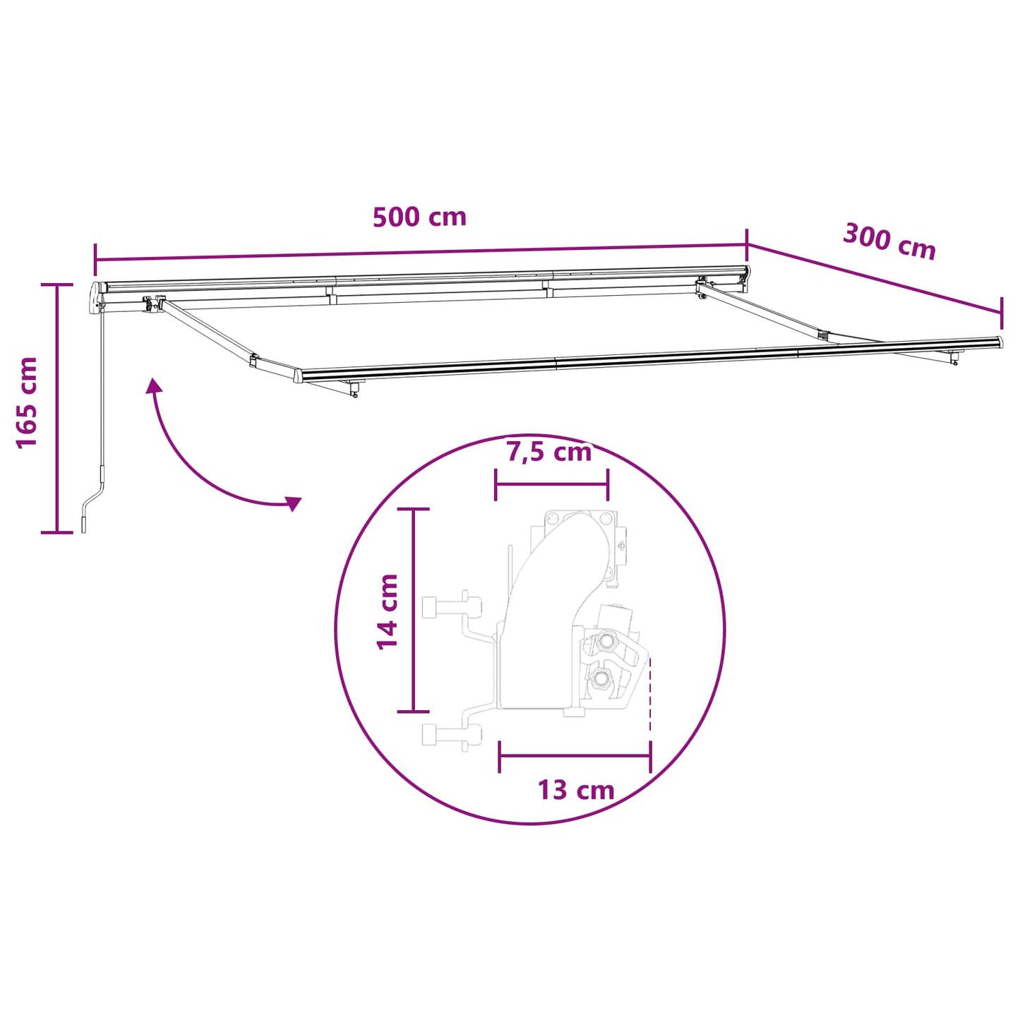 Innvendbar Markise Lys Grå og Hvit 500 × 300 cm