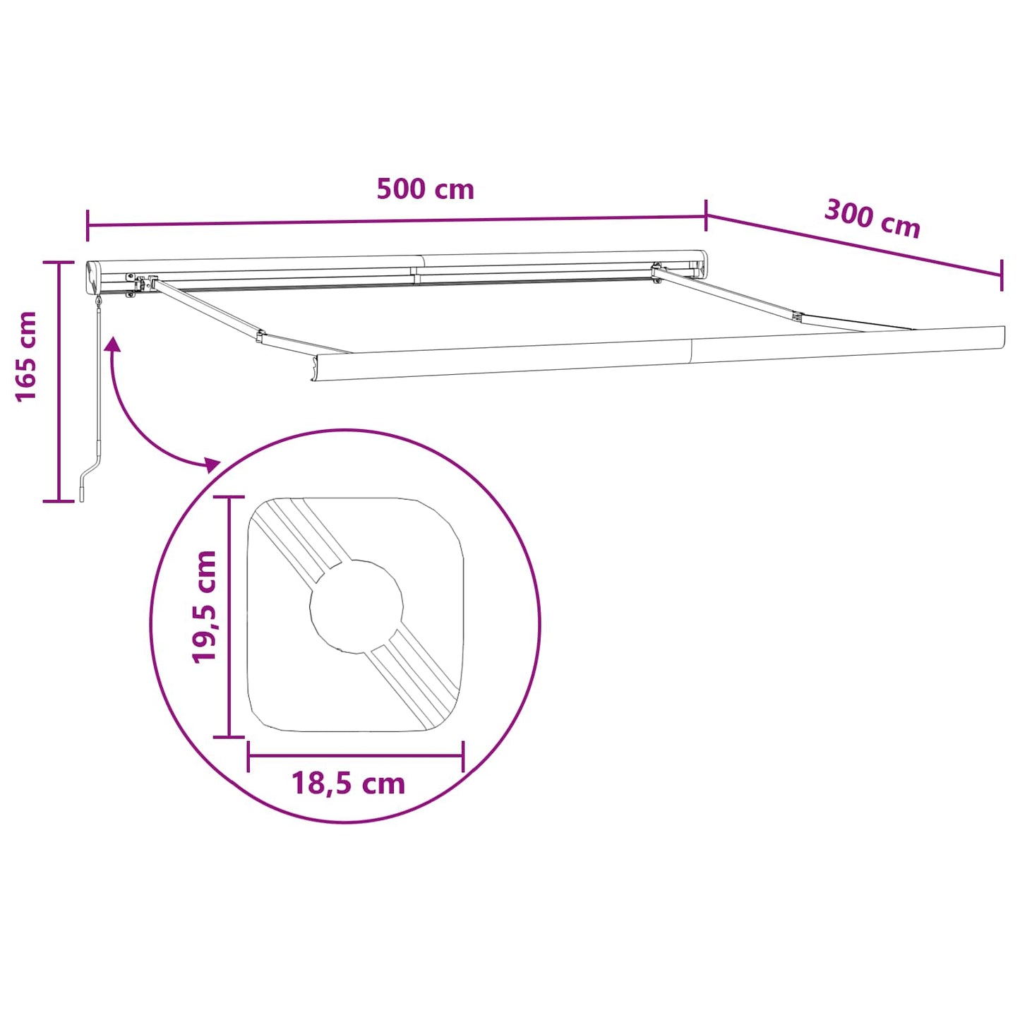 Innvendbar Markise sand 500 × 300 cm Stoff og Metall