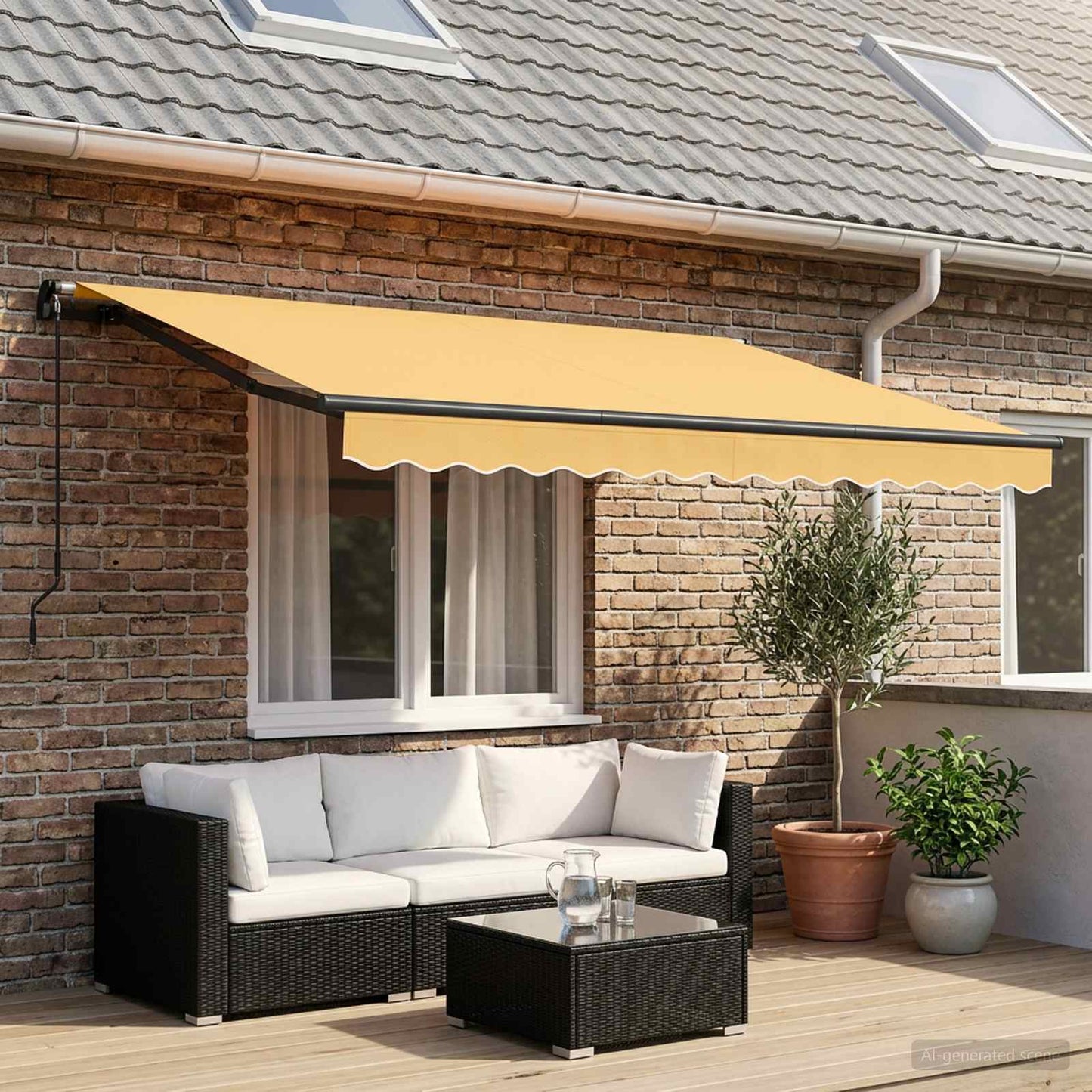 Uttrekkbar markise sand 500 × 350 cm Polyester og aluminium