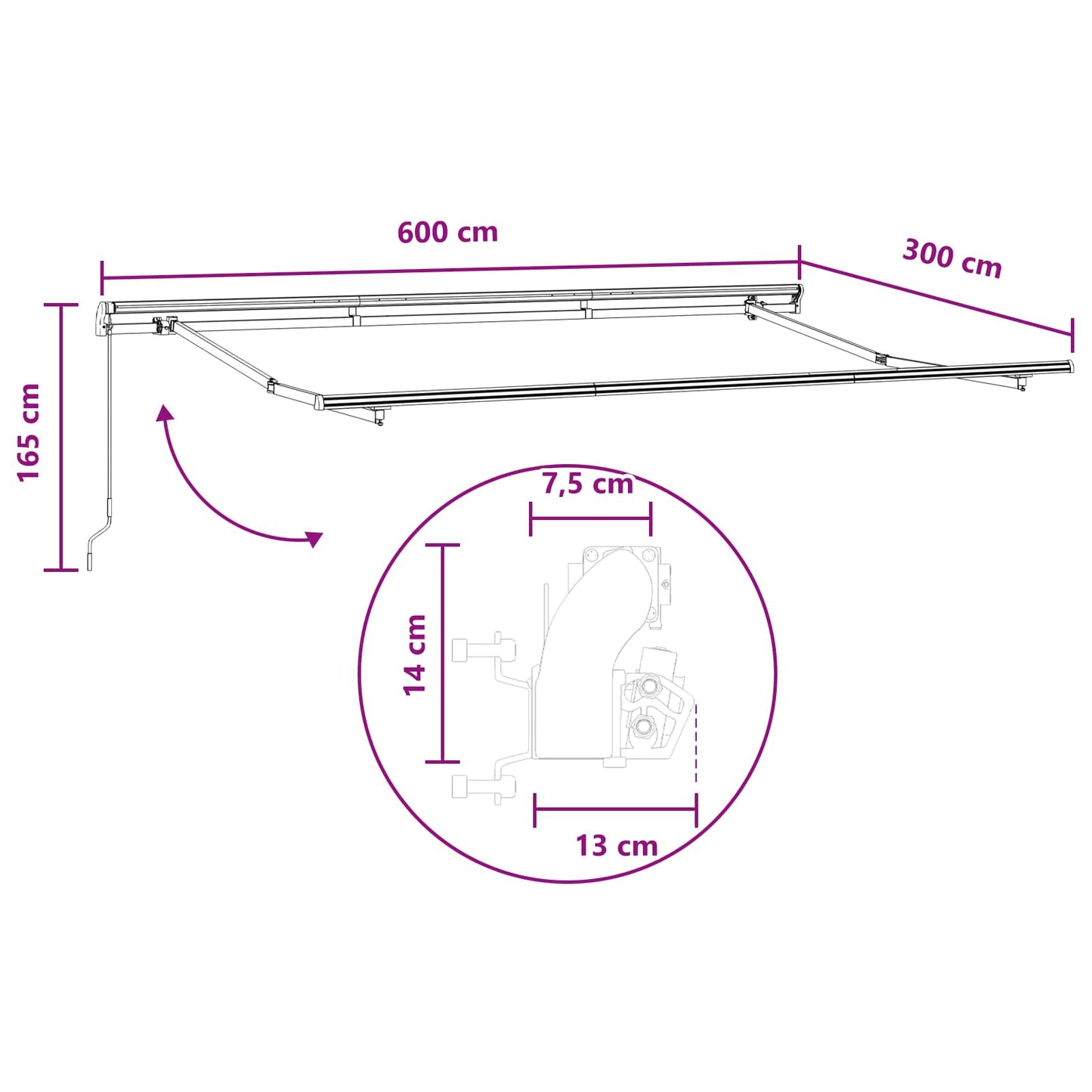 Uttrekkbar markise Lys Grå og Hvit 600 cm
