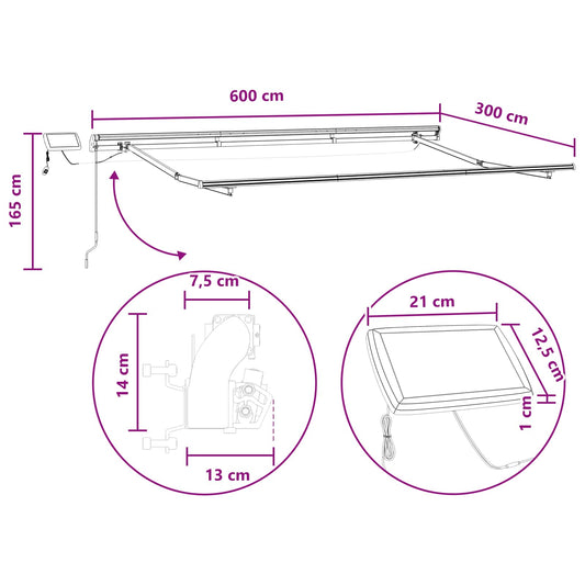 Uttrekkbar markise Gråbrun 600 × 300 cm Stoff og Aluminium