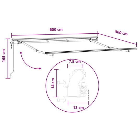 Uttrekkbar markise Gråbrun 600 × 300 cm Stoff og Aluminium