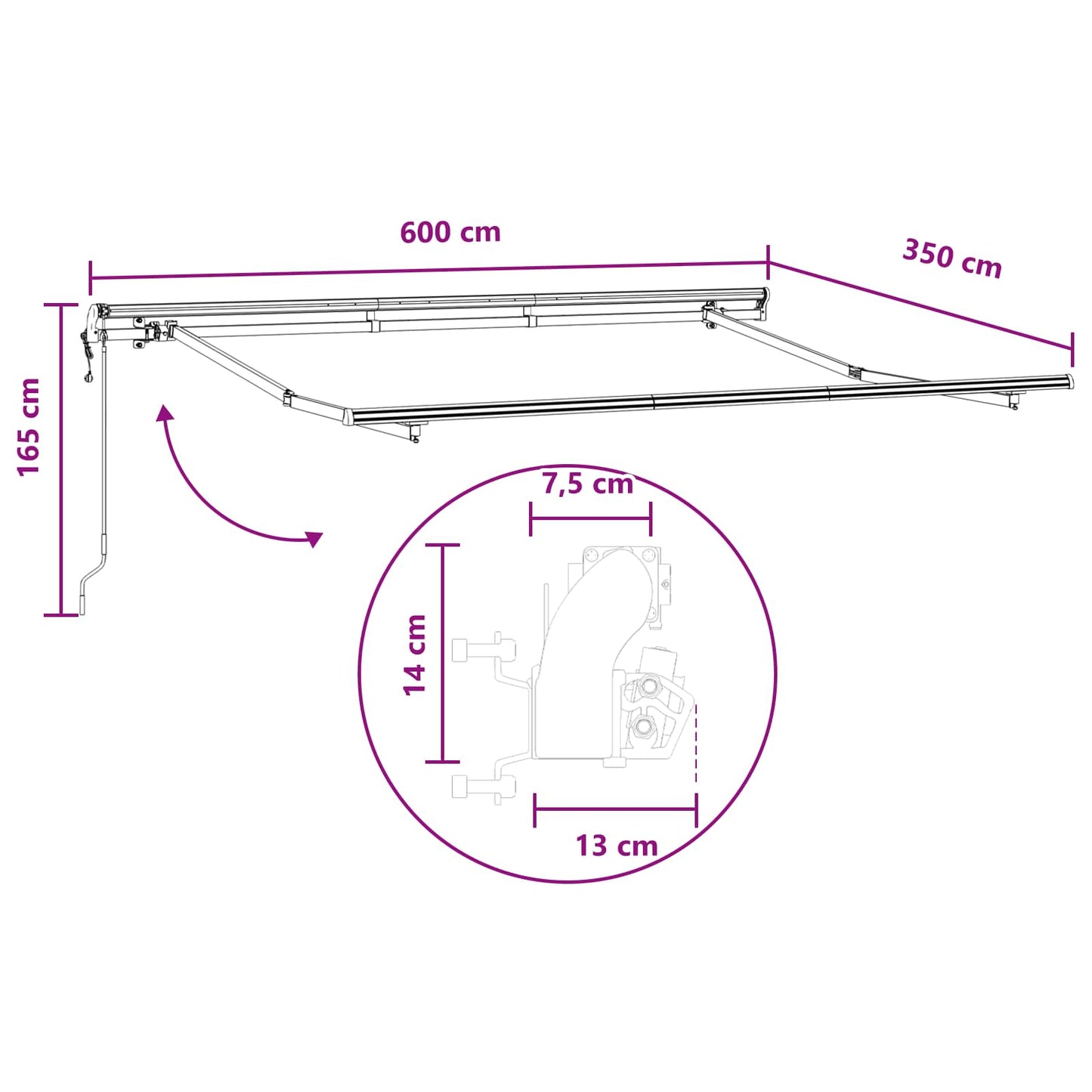 Innvendbar Markise Lys Grå og Hvit 600 × 350 cm