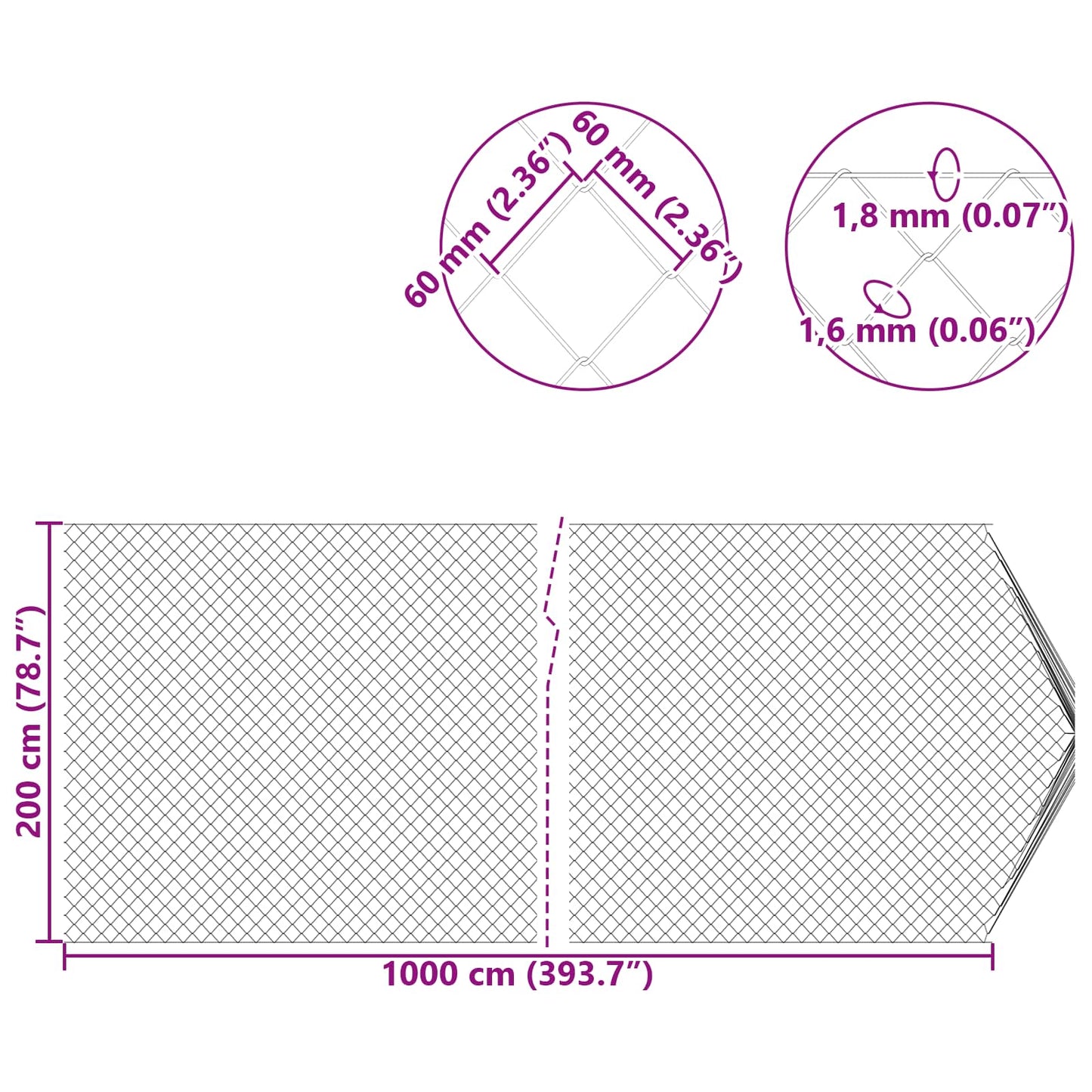 Kjedegjerde Galvanisert 2 x 10 m Glass vidaXL