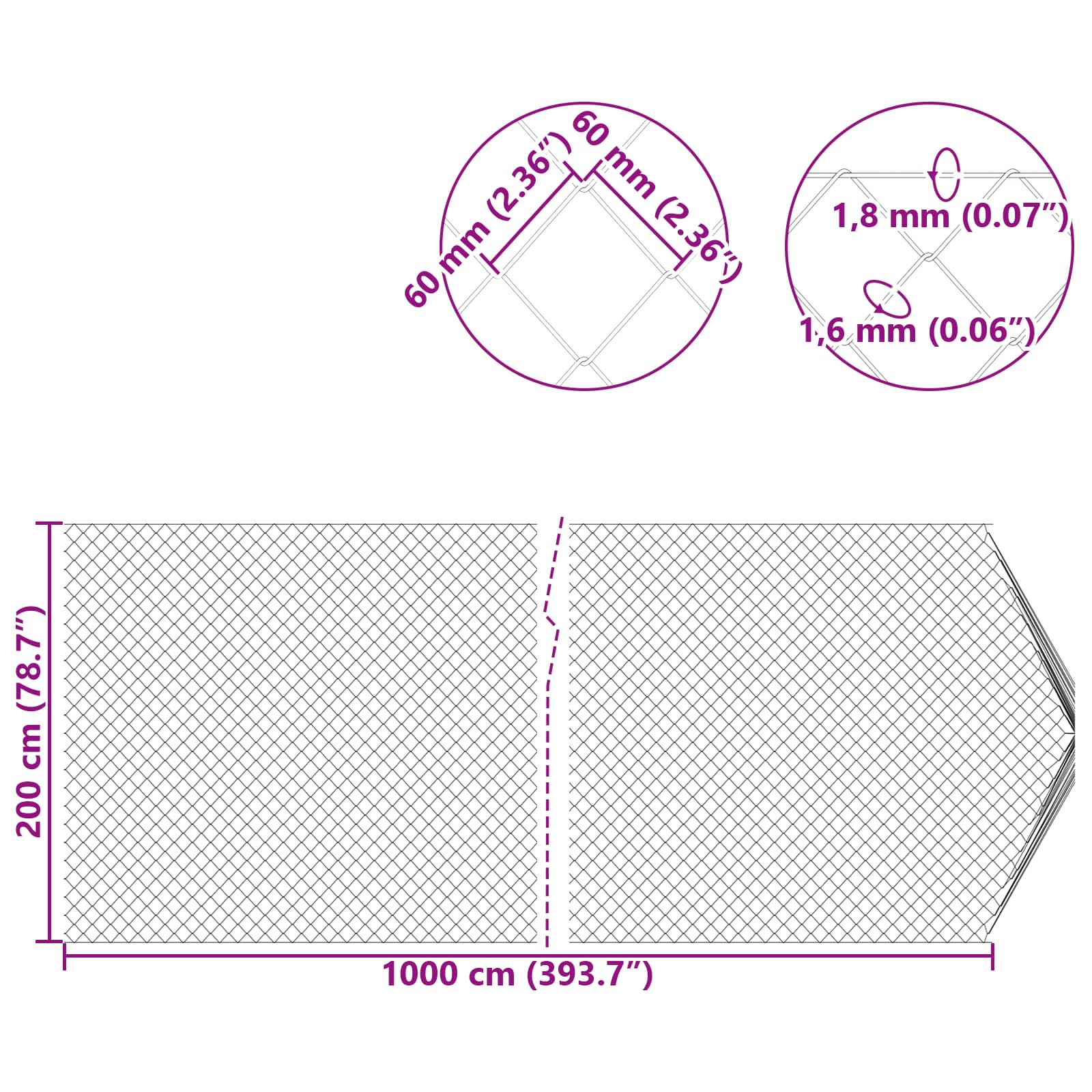 Kjedegjerde Galvanisert 2 x 10 m Glass vidaXL