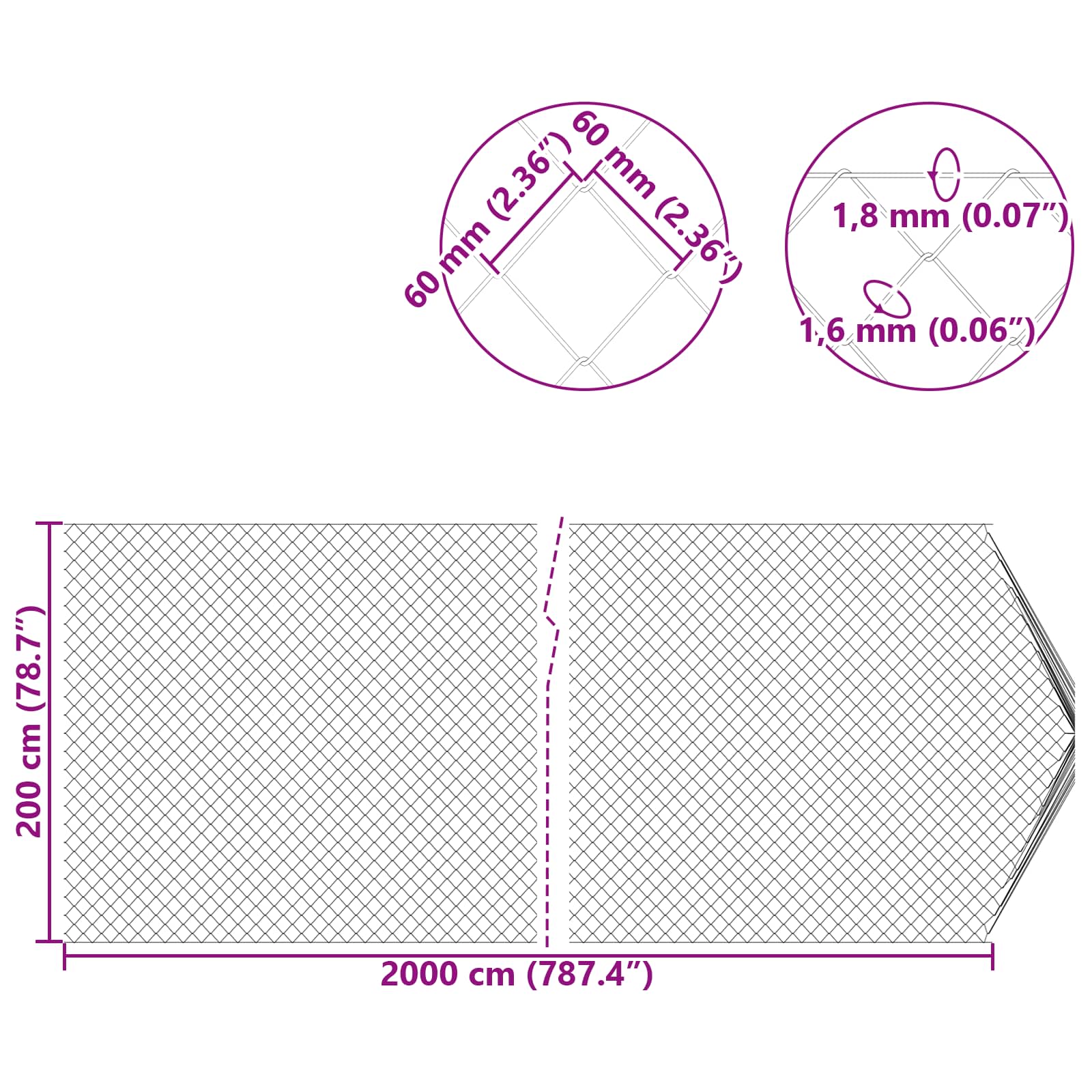 Kjedegjerde Galvanisert 2 x 20 m Glass vidaXL