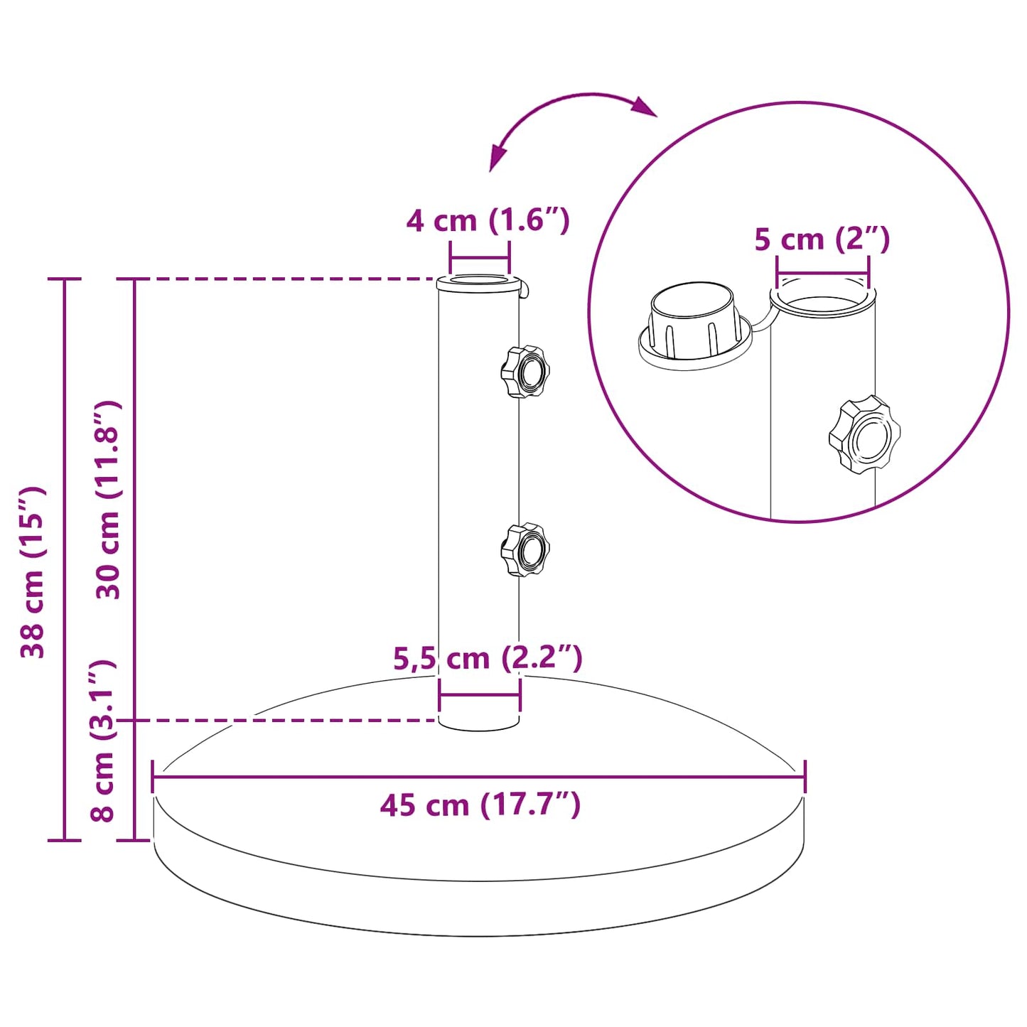 Parasolfot for 40-50 mm stang 26.45 kg Grå for 40-50 mm Pole
