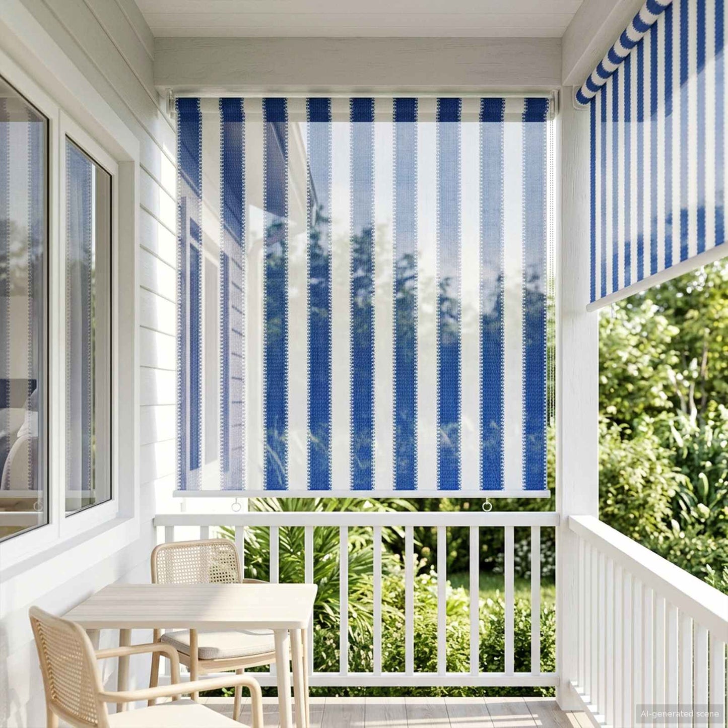 Utendørs Rullegardin 90% UV-blokk Blå og hvit stripe HDPE