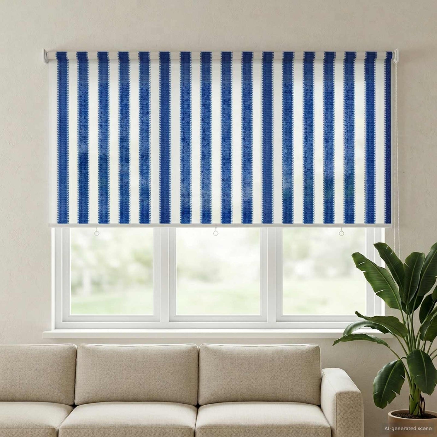 Utendørs Rullegardin 90% UV-blokk Blå og hvit stripe HDPE