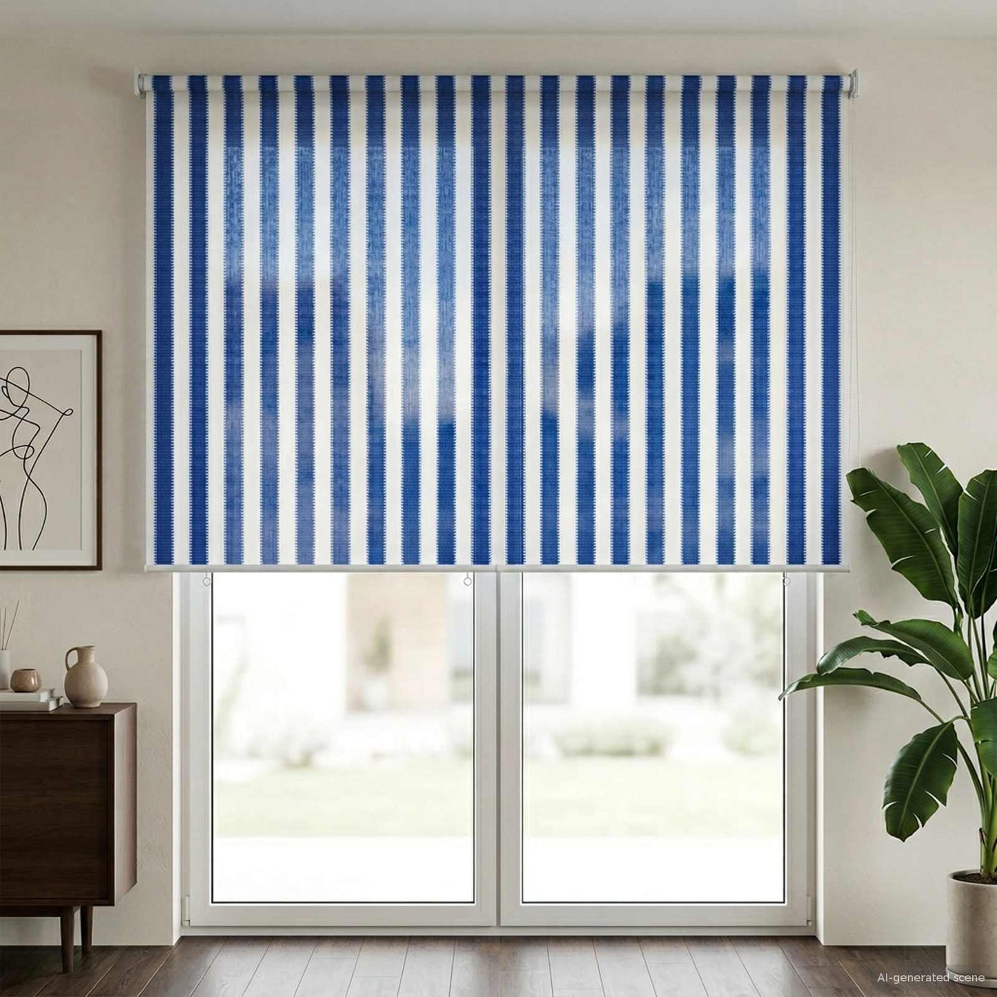 Utendørs Rullegardin 90% UV-blokk Blå og hvit stripe HDPE