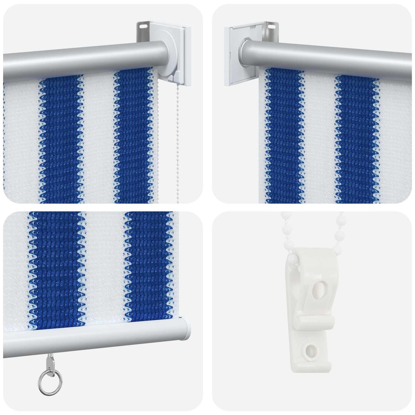 Utendørs Rullegardin 90% UV-blokk Blå og hvit stripe HDPE
