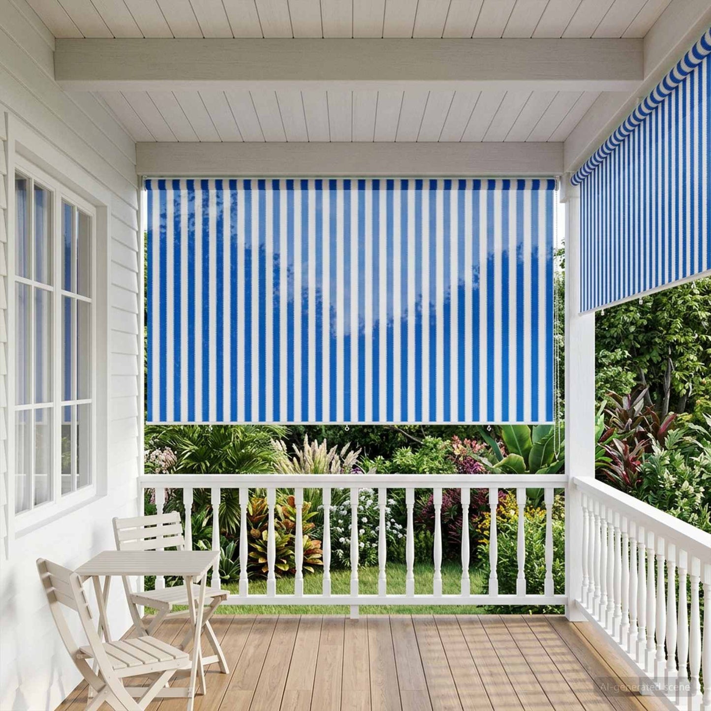 Utendørs Rullegardin 90% UV-blokk Blå og hvit stripe HDPE