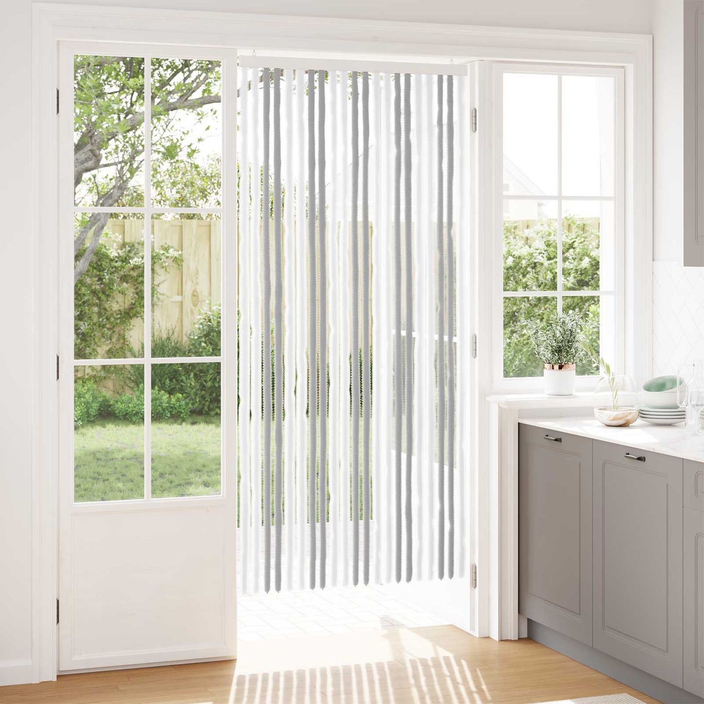 Insektgardin Chenille Lys Grå og Hvit 90 x 200 cm 100% PP