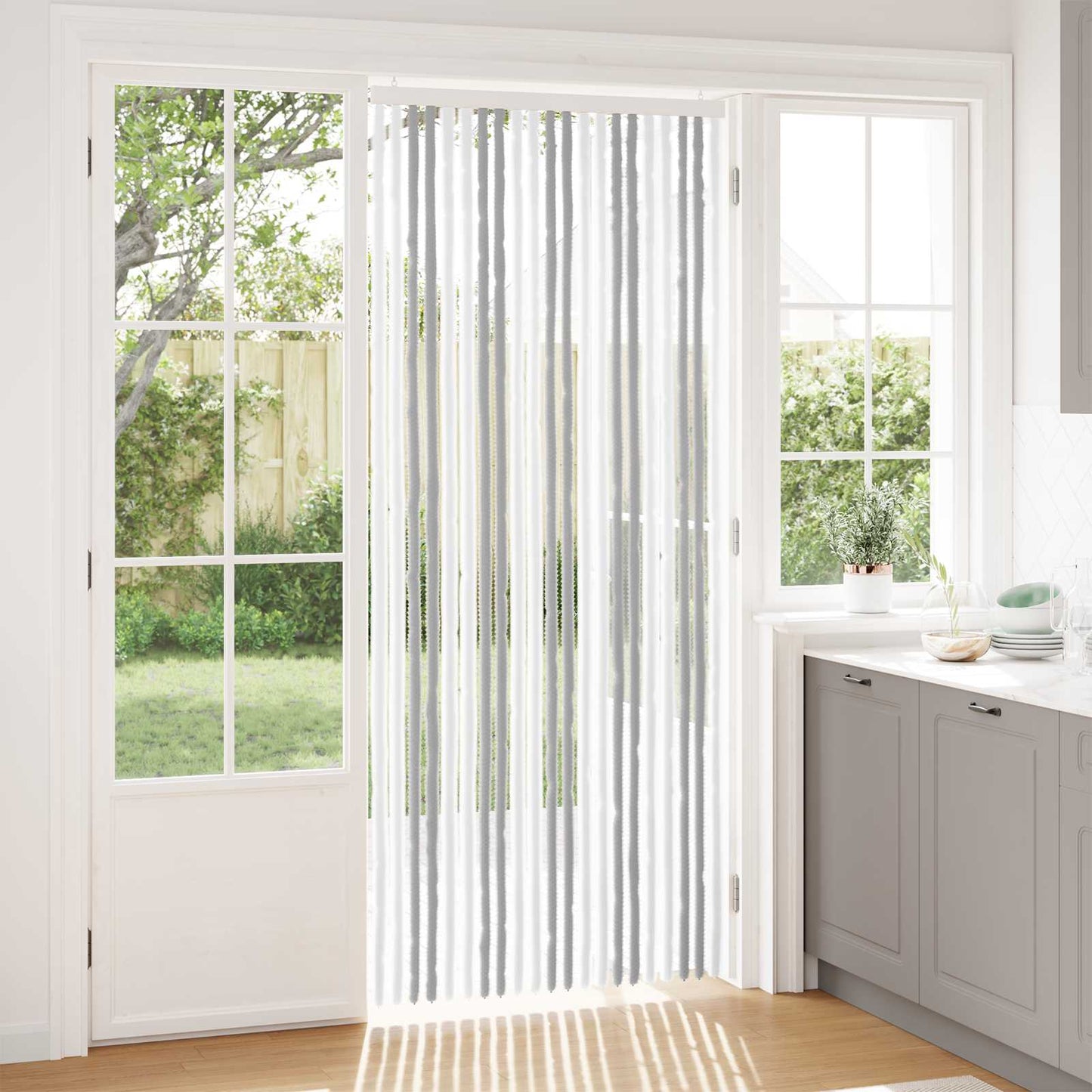 Insektgardin Chenille Lys Grå og Hvit 90 x 220 cm 100% PP