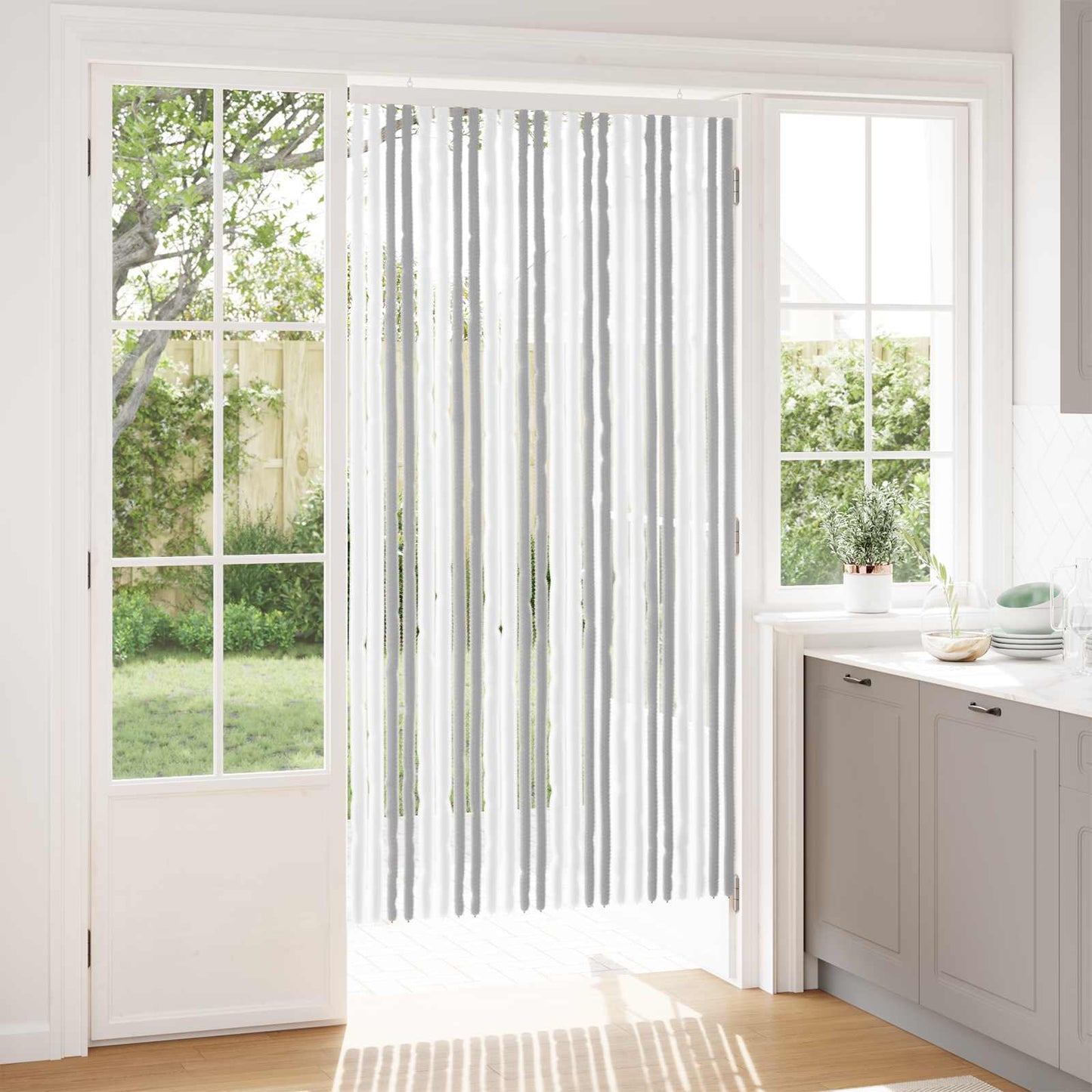 Insektgardin Chenille Lys Grå og Hvit 100 x 200 cm 100% PP