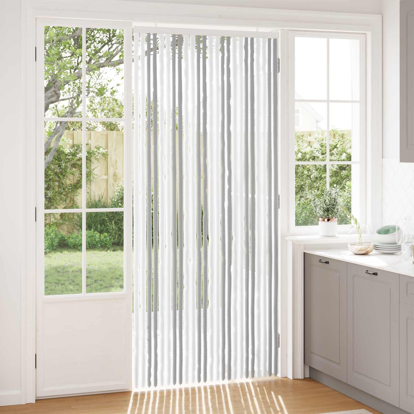Insektgardin Chenille Lys Grå og Hvit 100 x 230 cm 100% PP