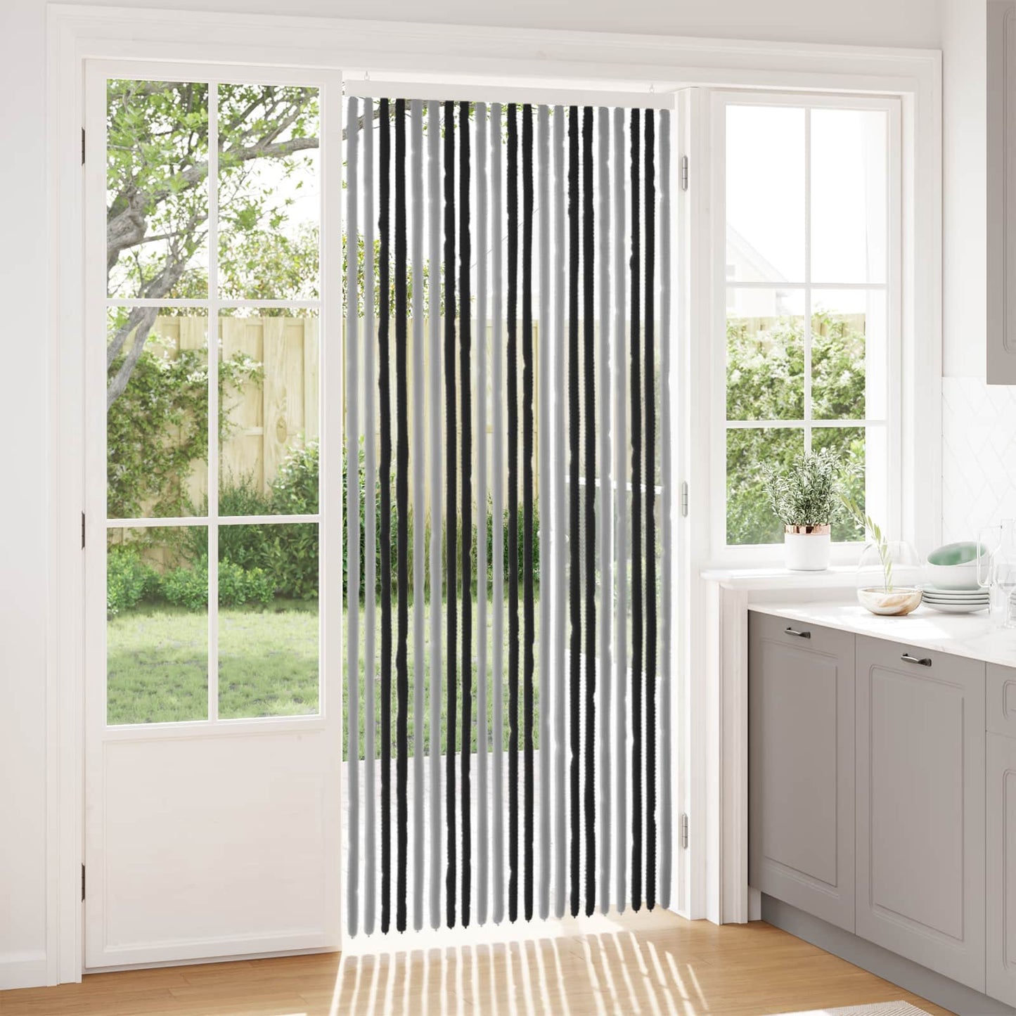 Insektgardin Chenille Grå og svart 90 x 220 cm 100% PP