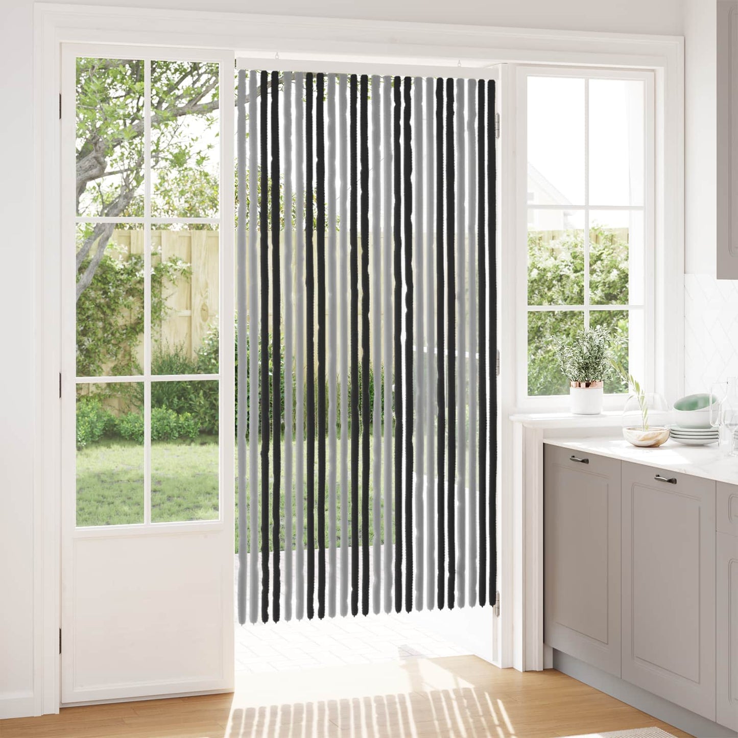 Insektgardin Chenille Grå og svart 100 x 200 cm 100% PP