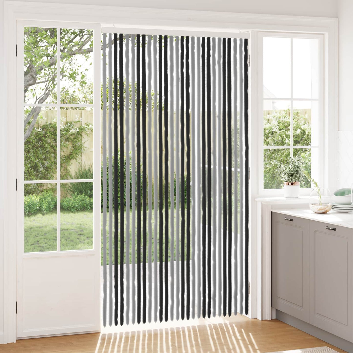Insektgardin Chenille Grå og svart 118 x 220 cm 100% PP