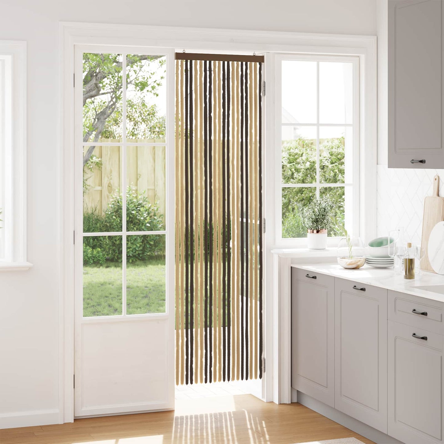 Insektgardin Chenille Mørkebrun og Beige 56 x 200 cm 100% PP