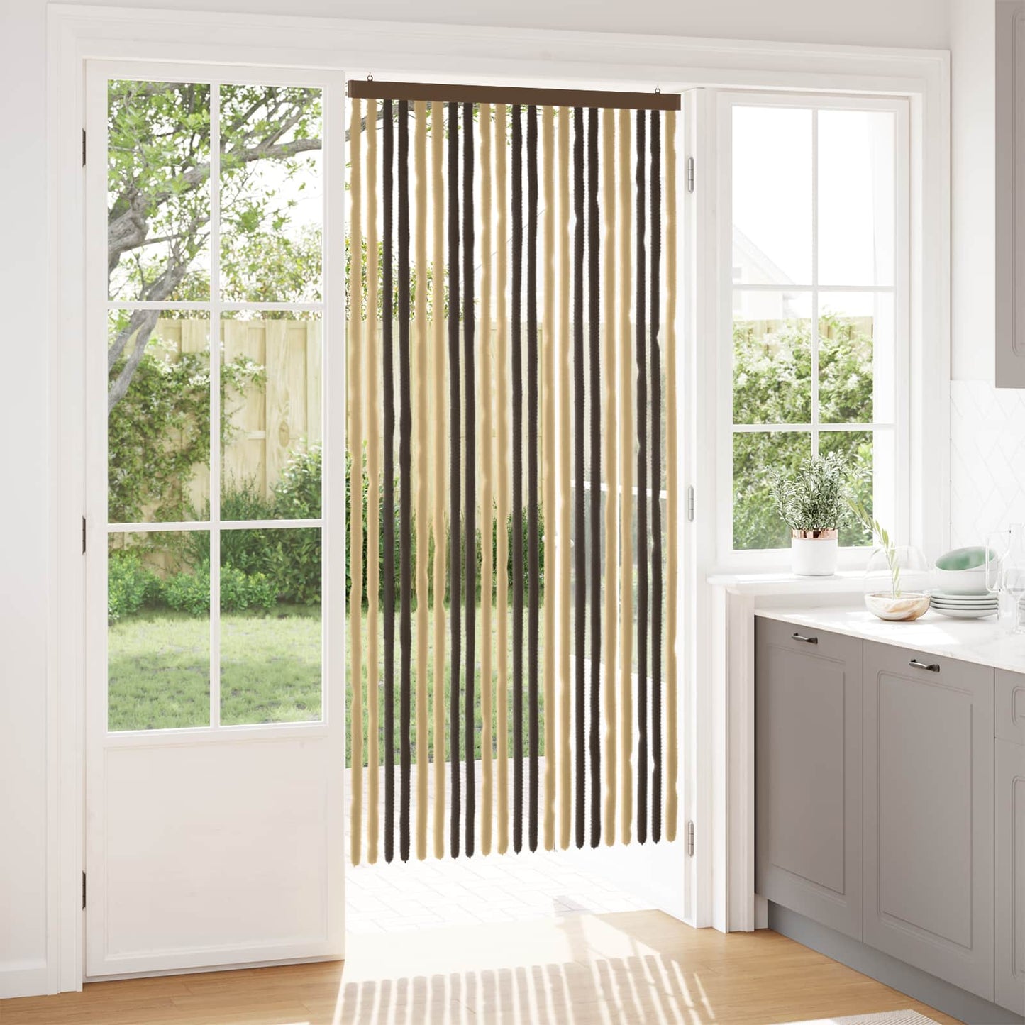 Insektgardin Chenille Mørkebrun og Beige 90 x 200 cm 100% PP