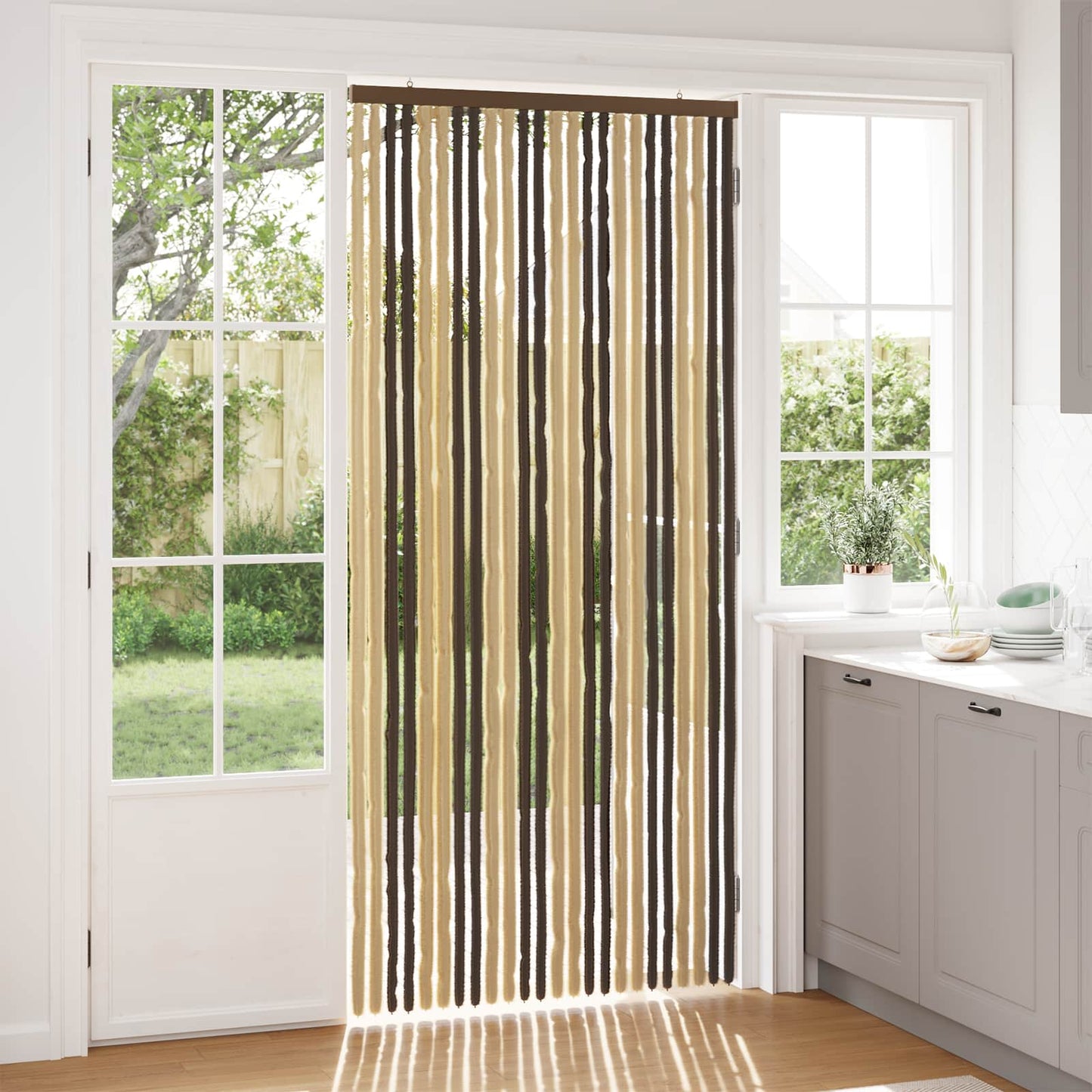 Insektgardin Chenille Mørkebrun og beige 100 x 220 cm 100% PP