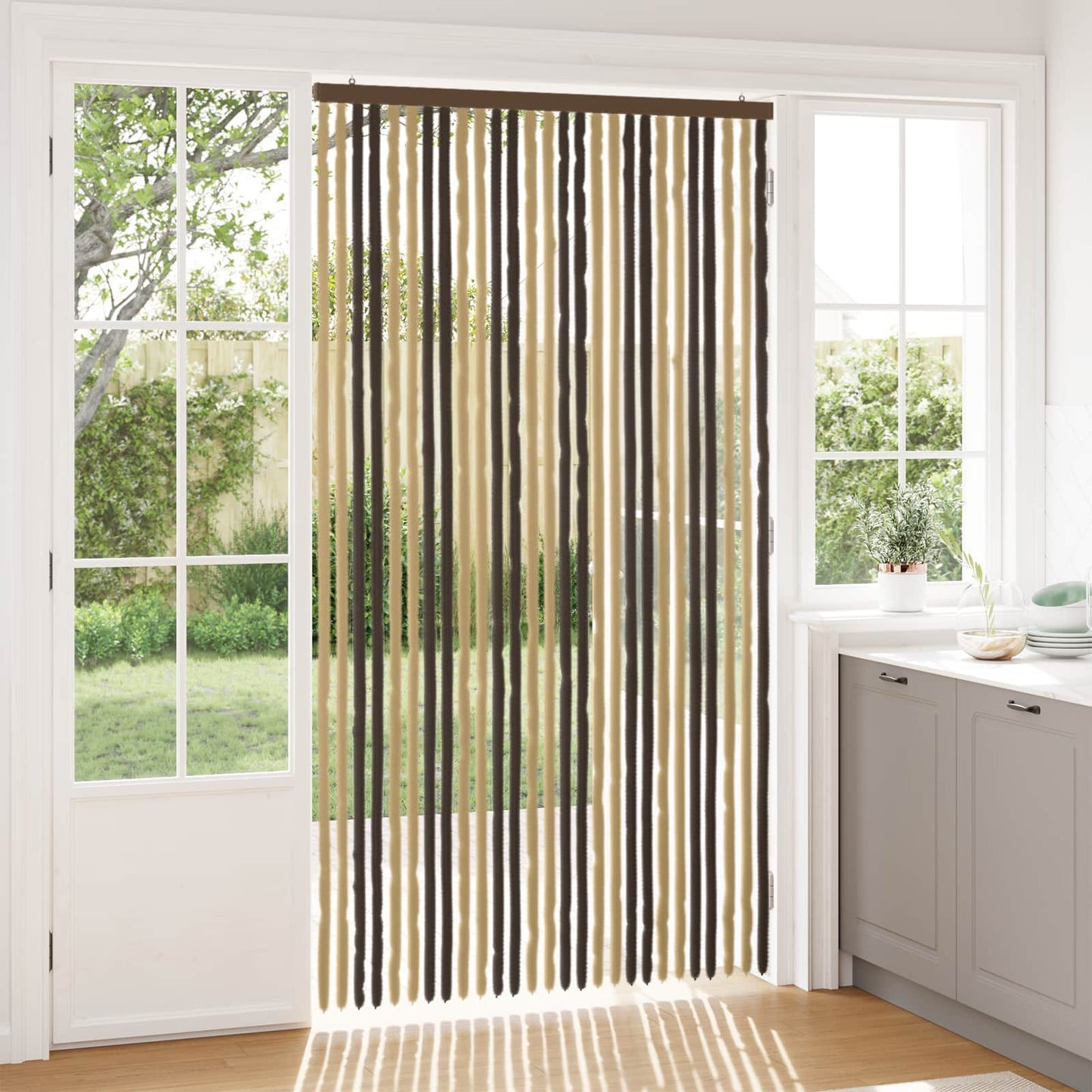 Insektgardin Chenille Mørkebrun og Beige 118 x 220 cm 100% PP