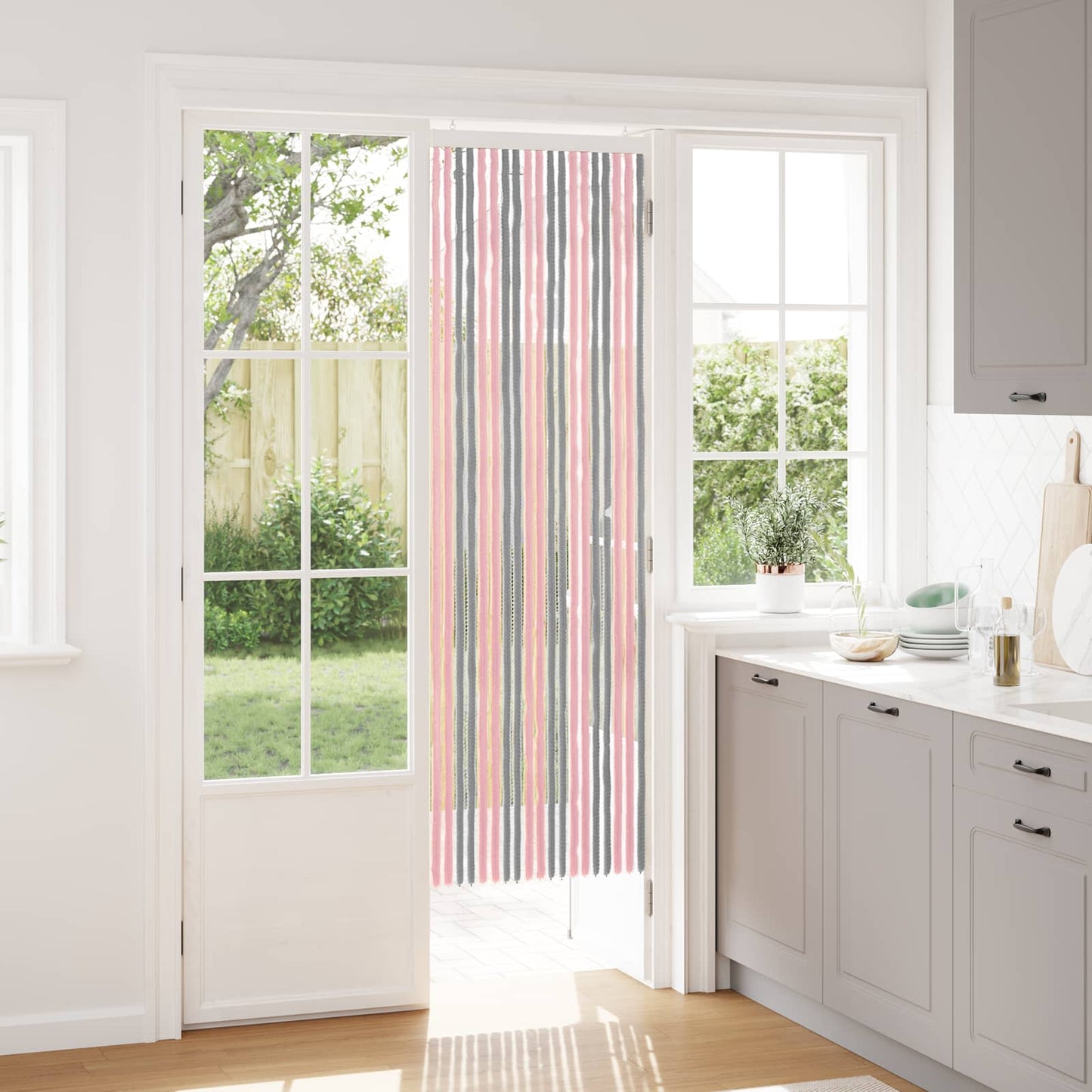 Insektgardin Chenille Sølvgrå og rosa 56 x 185 cm 100% PP