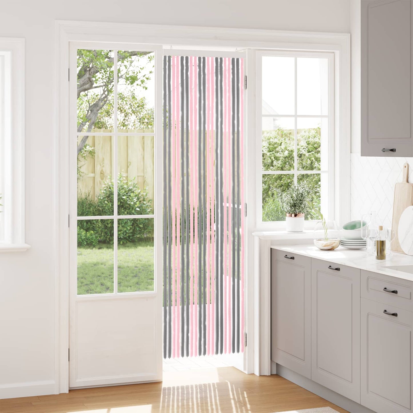 Insektgardin Chenille Sølvgrå og rosa 56 x 200 cm 100% PP