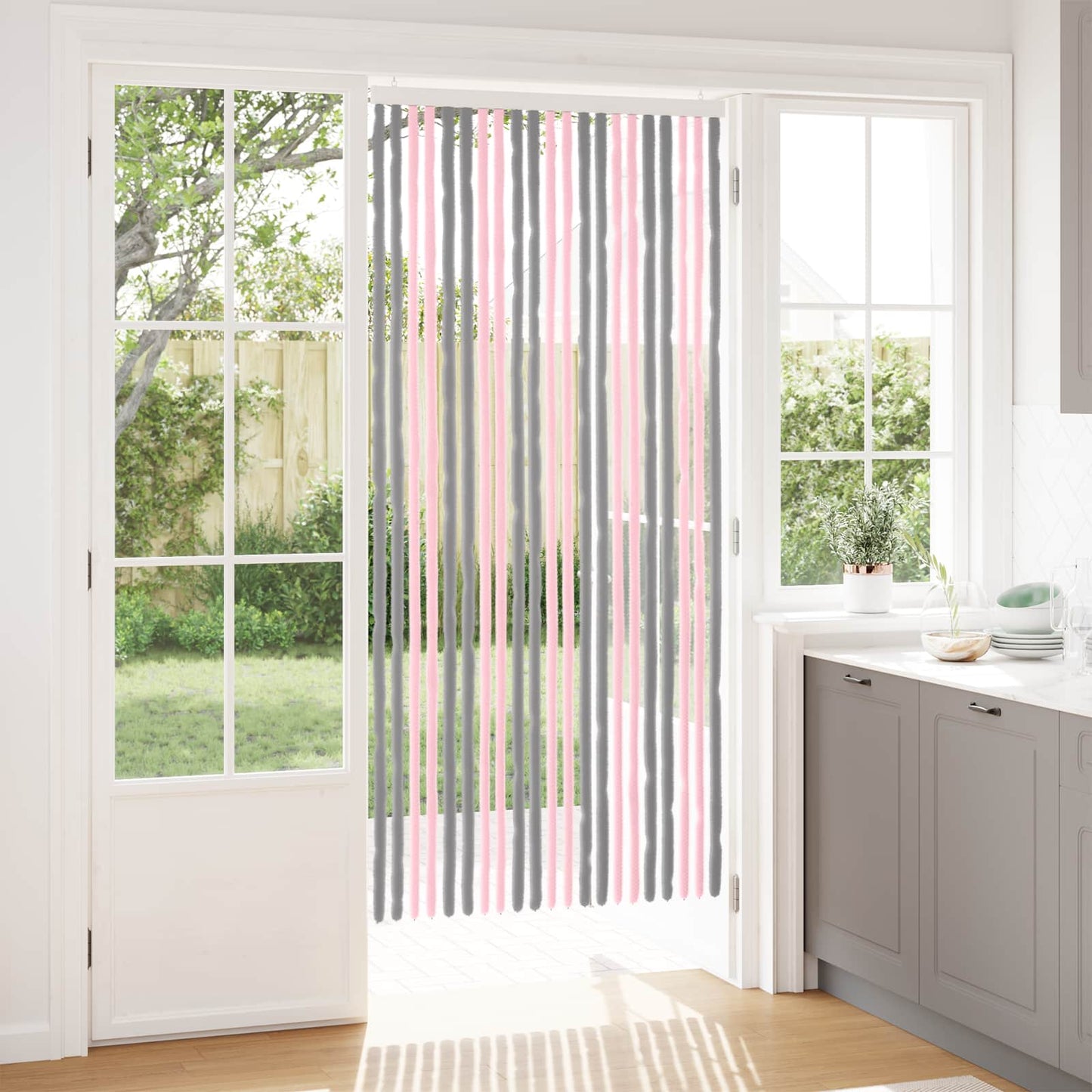 Insektgardin Chenille Sølvgrå og rosa 90 x 200 cm 100% PP