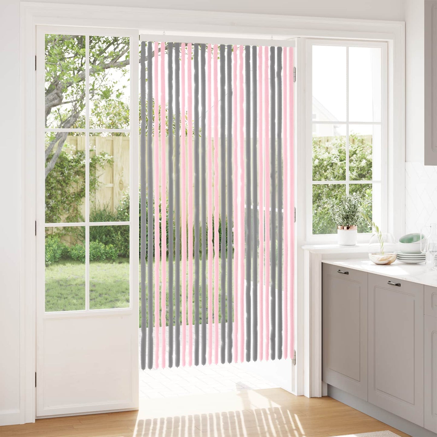 Insektgardin Chenille Sølvgrå og rosa 100 x 200 cm 100% PP