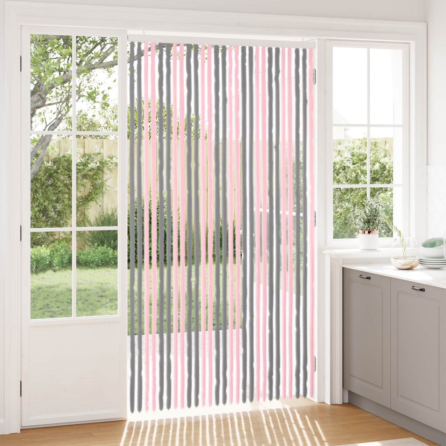 Insektgardin Chenille Sølvgrå og rosa 118 x 220 cm 100% PP
