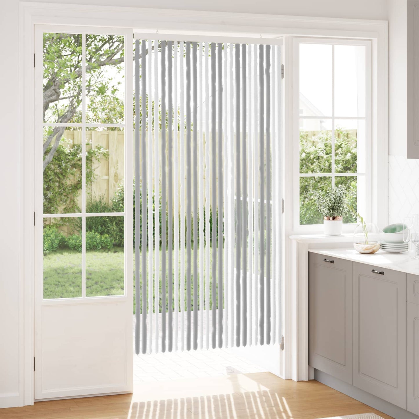 Insektgardin Chenille Grå og hvit 100 x 200 cm 100% PP